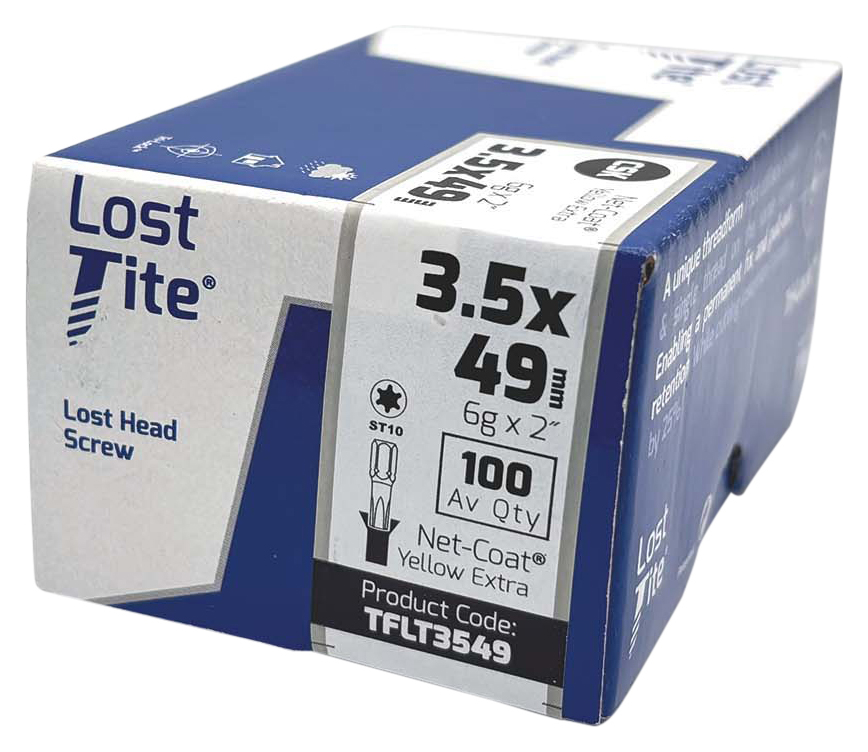 Lost-Tite TX Countersunk Yellow Hidden Screw - 3.5 x 49mm - Pack of 100