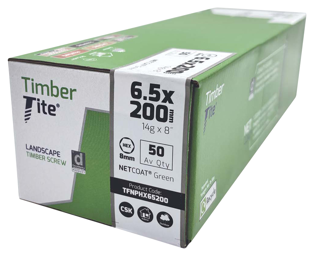 Timber-Tite Hex Flange Green Net-Coat Joist Screw - 6.5 x 200mm - Pack of 50
