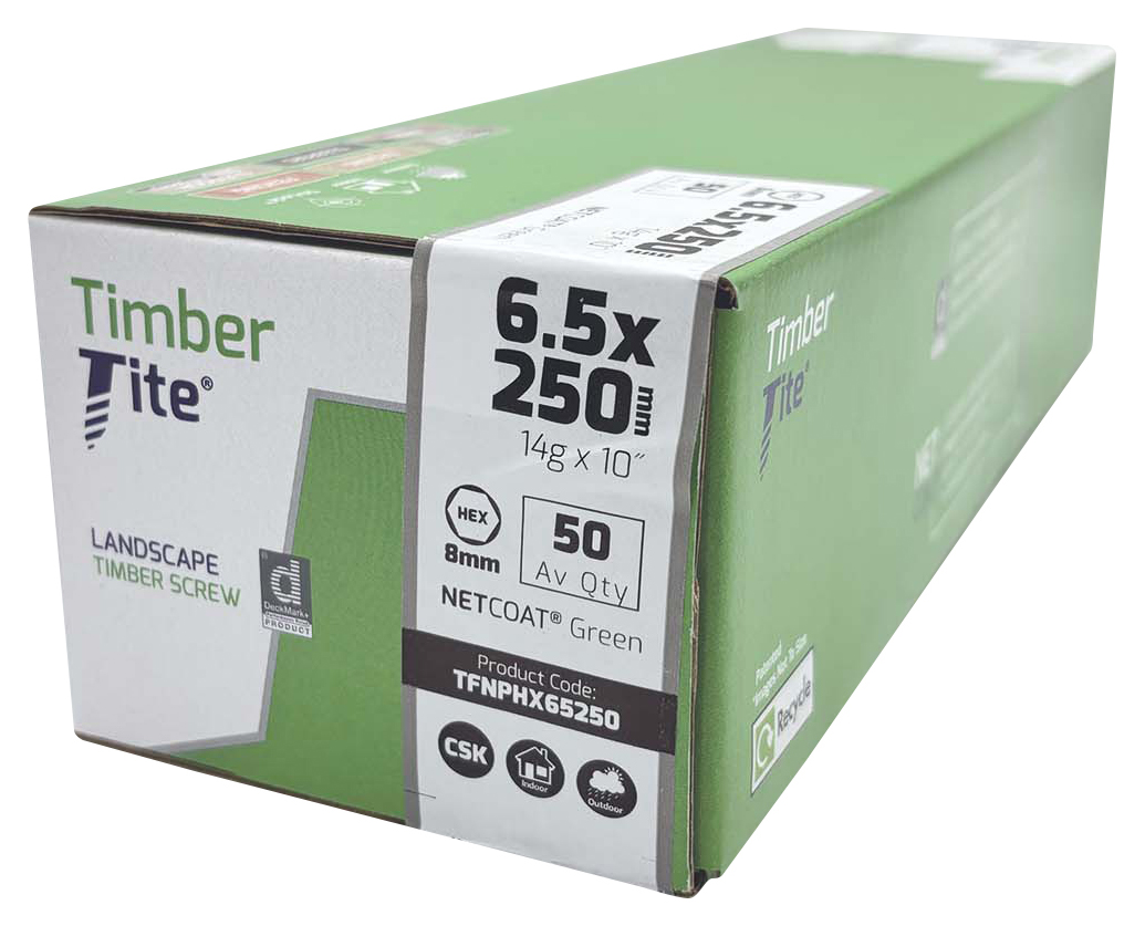 Timber-Tite Hex Flange Green Net-Coat Joist Screw - 6.5 x 250mm - Pack of 50