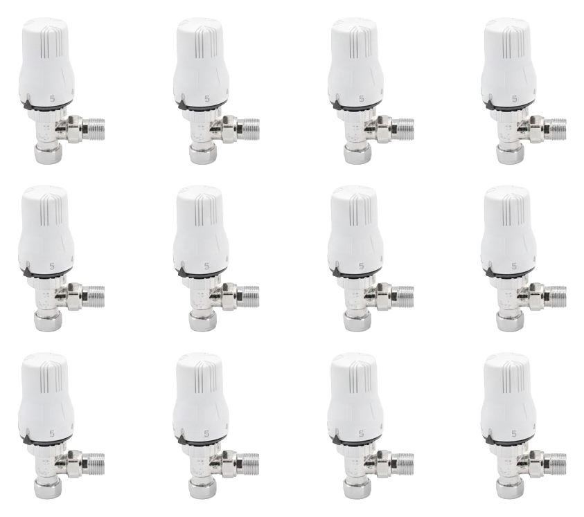 PRO Classic White & Chrome Angled Thermostatic Radiator Valve - 15mm - Pack of 12