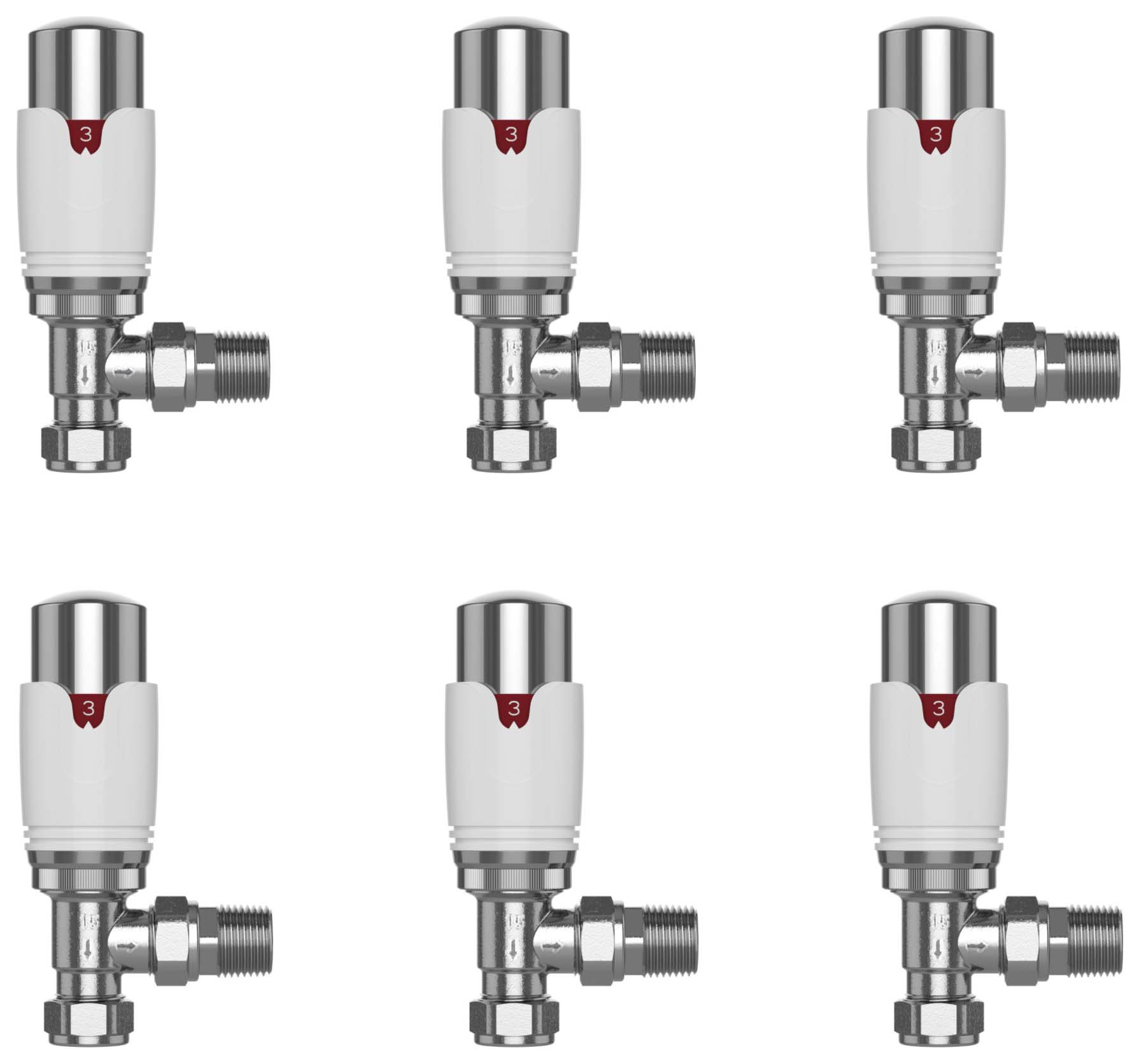 PRO Plus White & Chrome Angled Thermostatic Radiator Valve 15mm - Pack of 6