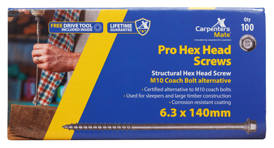 Carpenters Mate Pro Hex Head Screws 140mm - Pack of 100