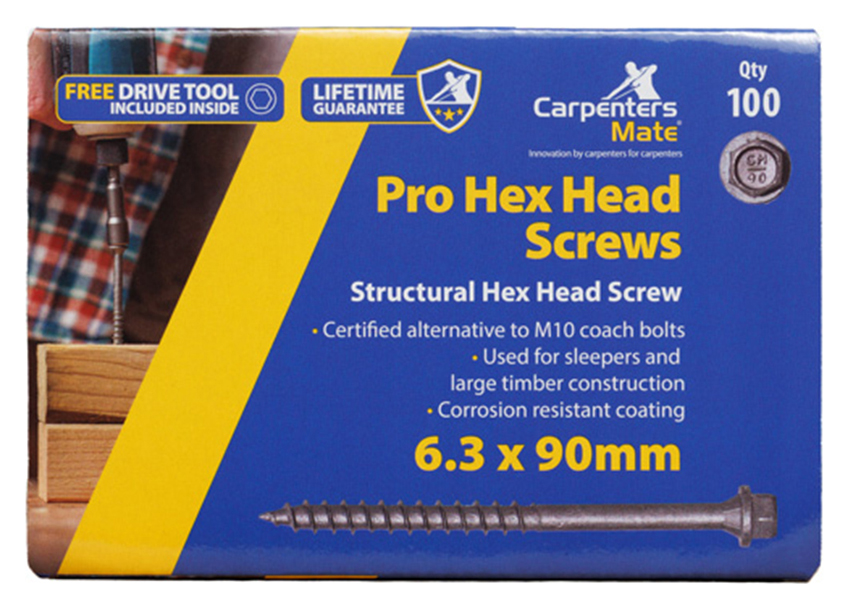 Carpenters Mate Pro Hex Head Screws 90mm - Pack of 100