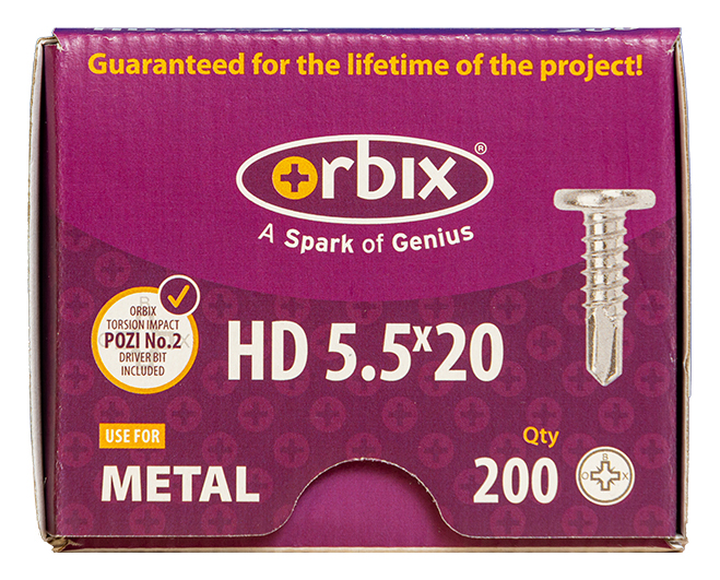Orbix for Metal Heavy Duty Self Drilling Screws 5.5 x 20mm - Pack of 200