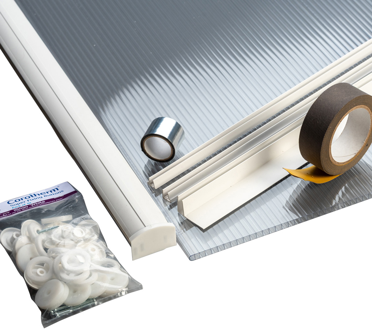 Corotherm Polycarbonate Canopy Roof Kit for 3 x 6.5m Roofs - Clear