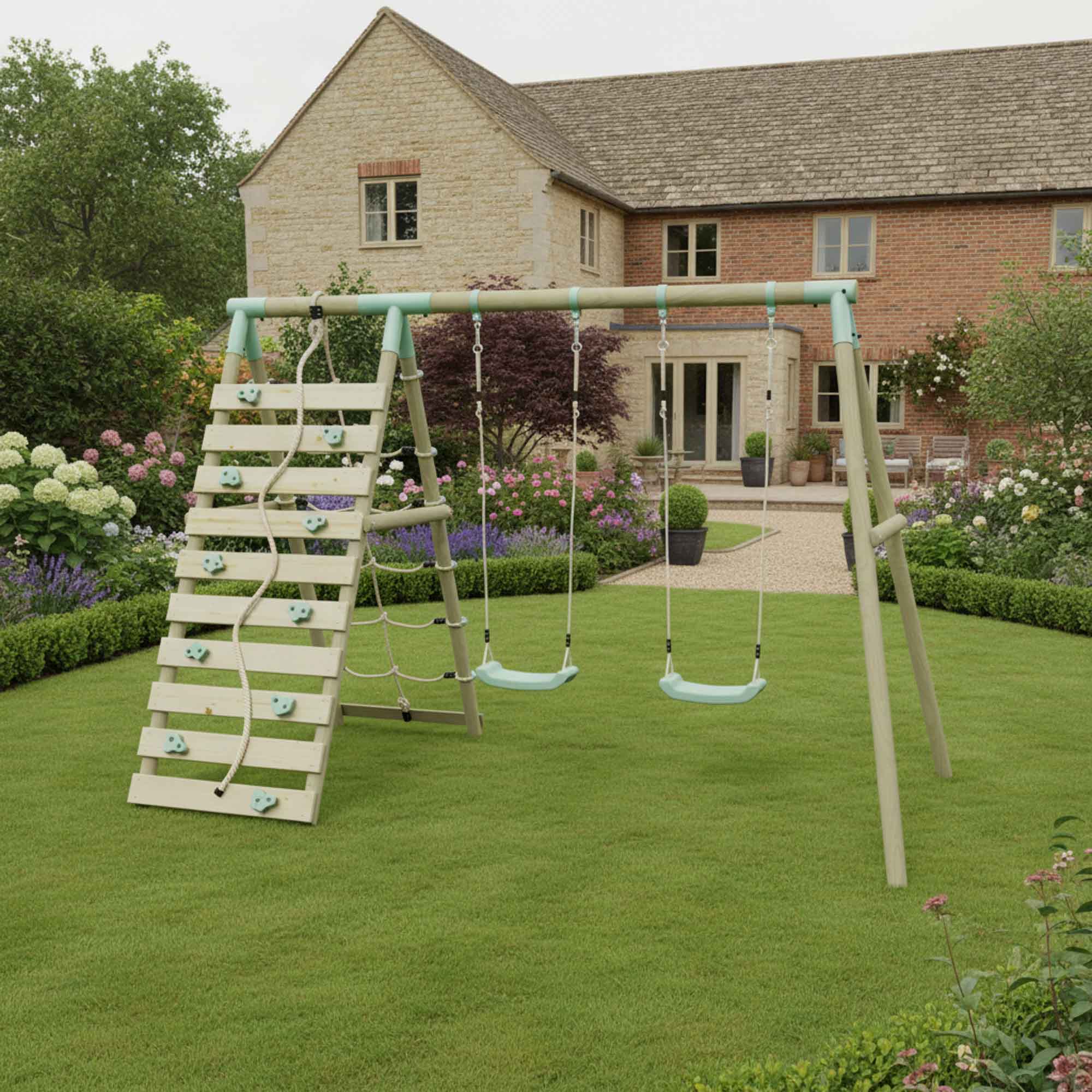 Mercia Double Swing With Climbing Wall