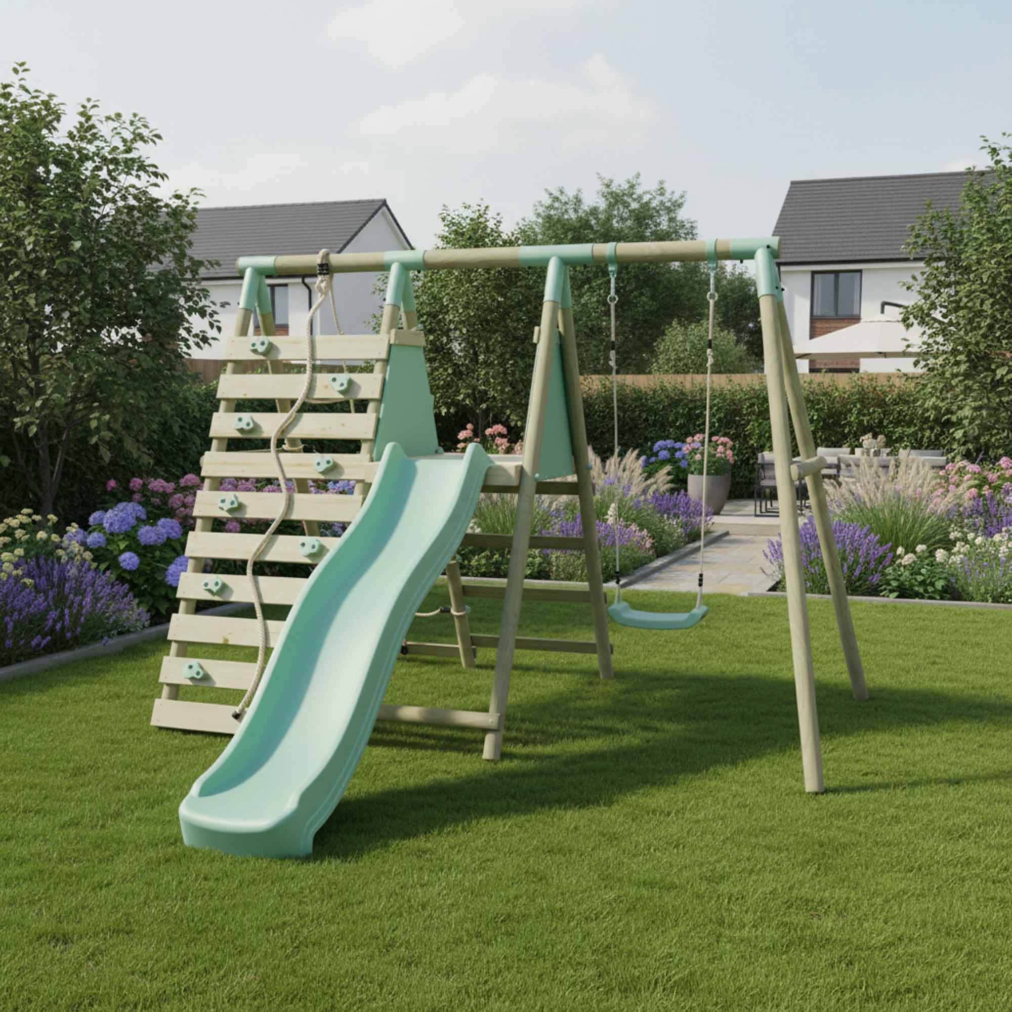 Mercia Single Swing With Climbing Wall + Slide
