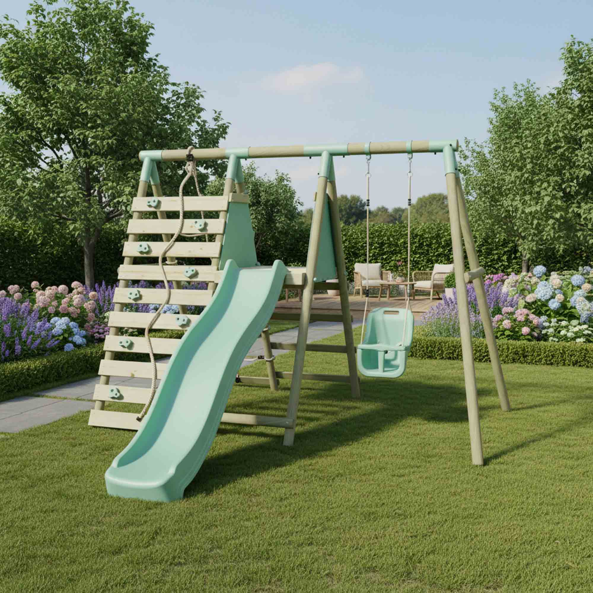Mercia Baby Swing With Climbing Wall + Slide