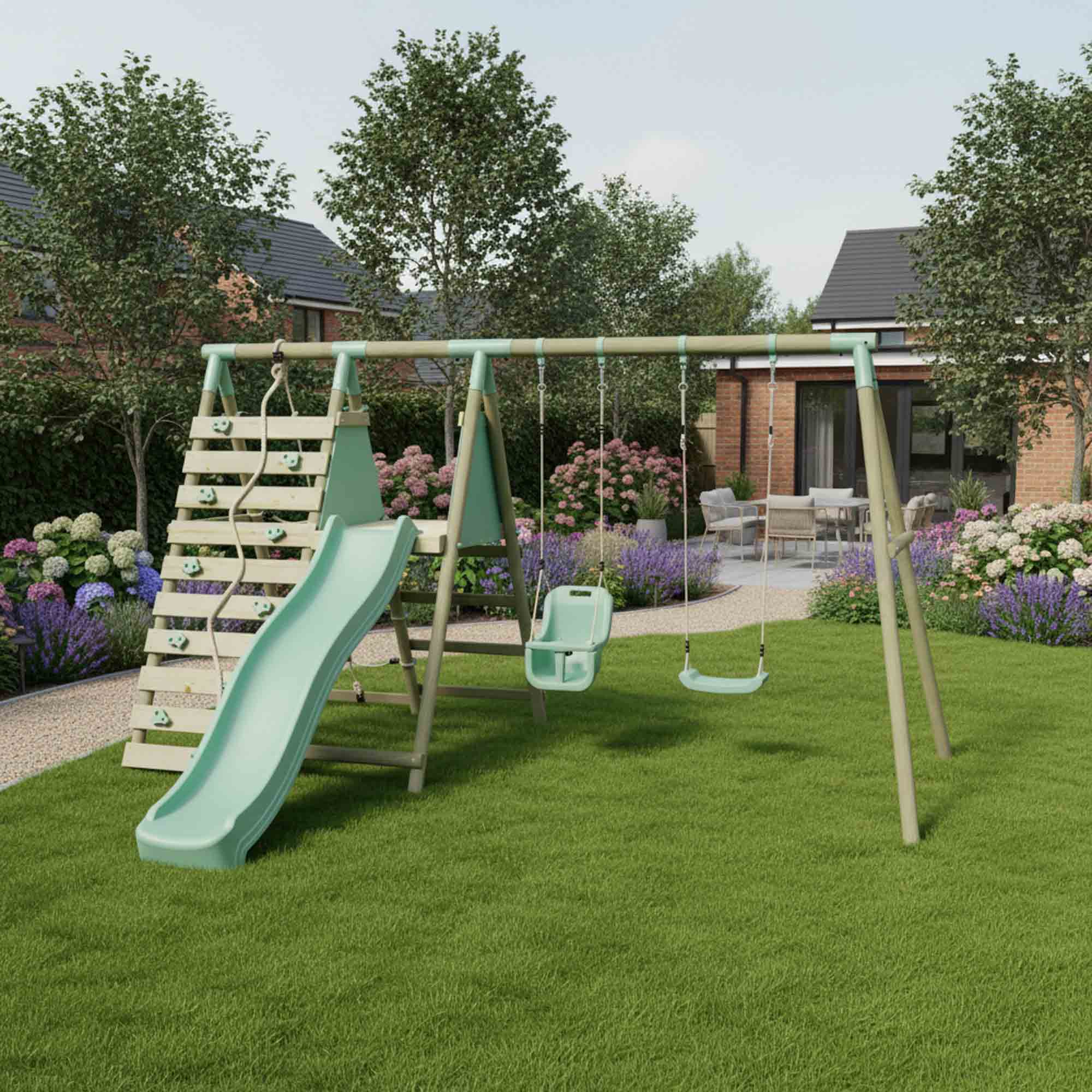 Mercia Swing & Baby Swing With Climbing Wall + Slide