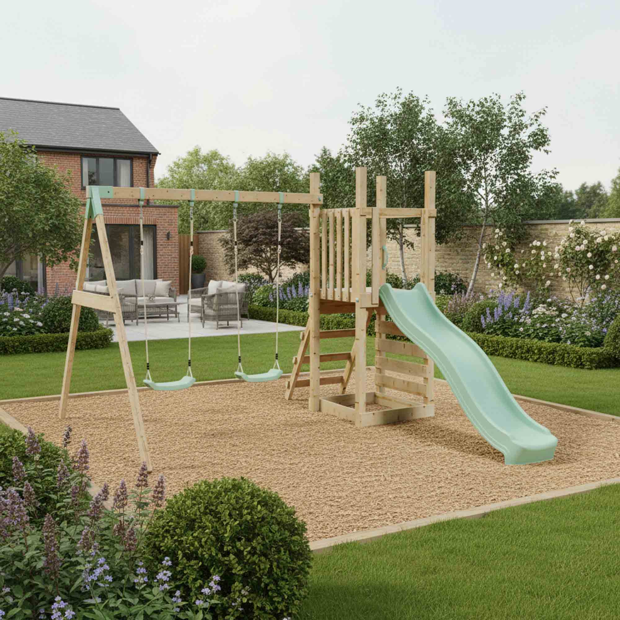 Mercia Play Tower with Slide & Double Swing