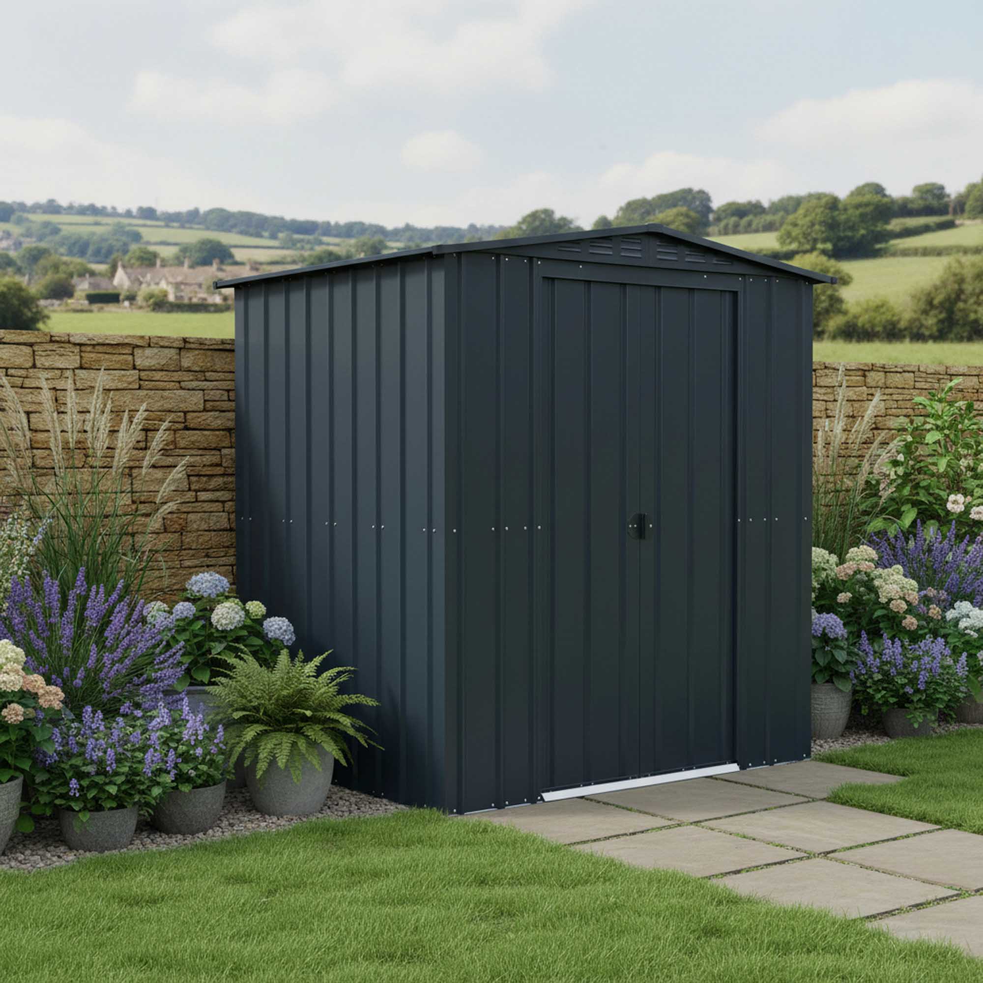 Globel Apex Metal Grey Shed - 6 x 5ft