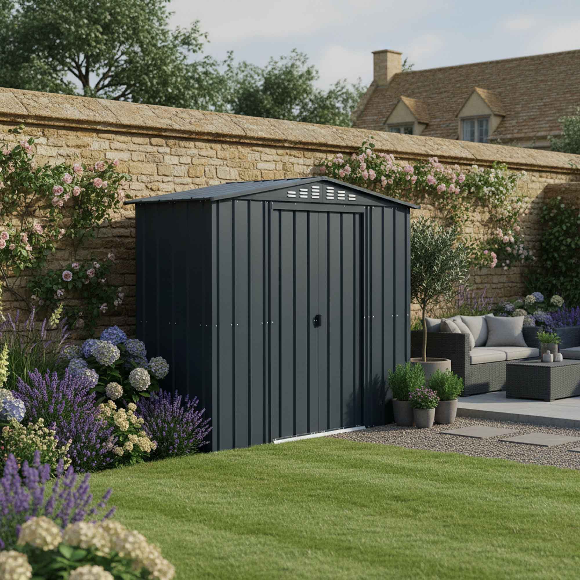Globel Apex Metal Grey Shed - 8 x 3ft
