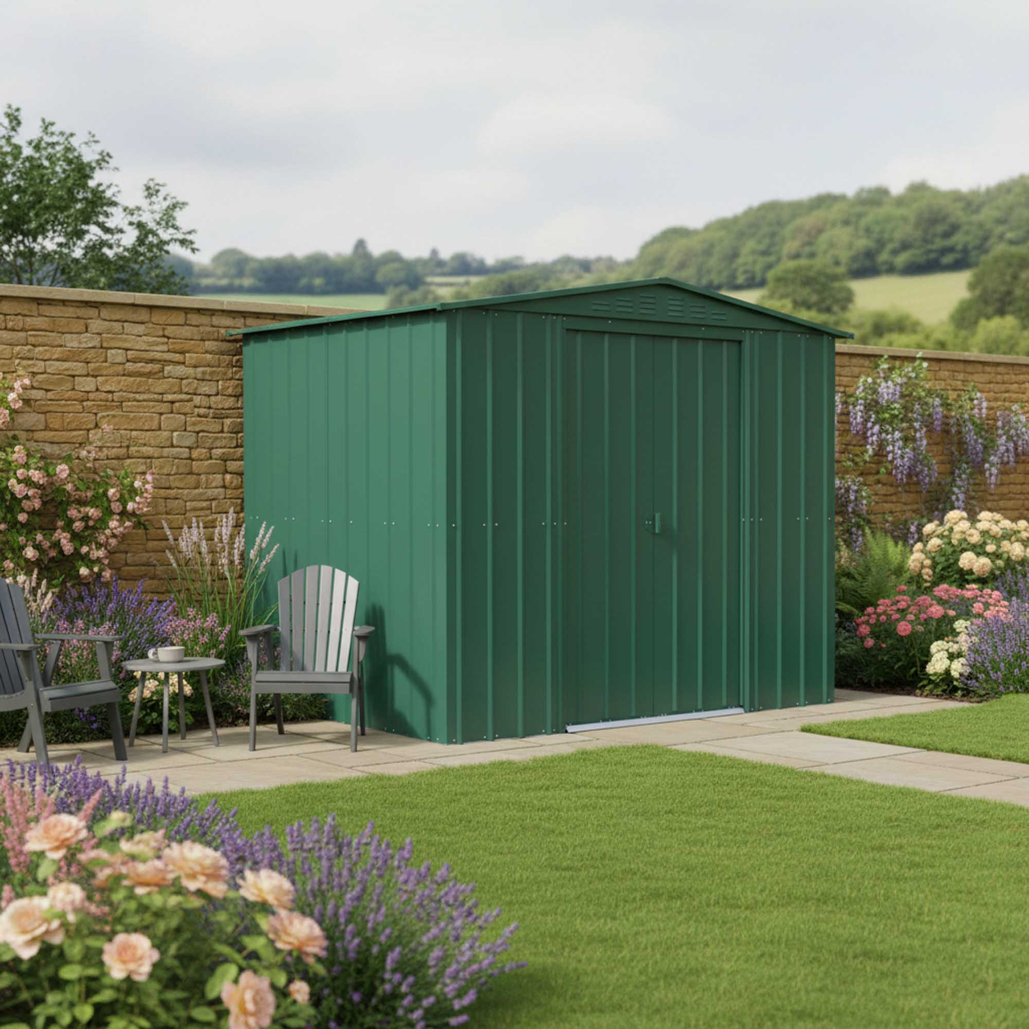 Globel Apex Metal Green Shed - 8 x 6ft