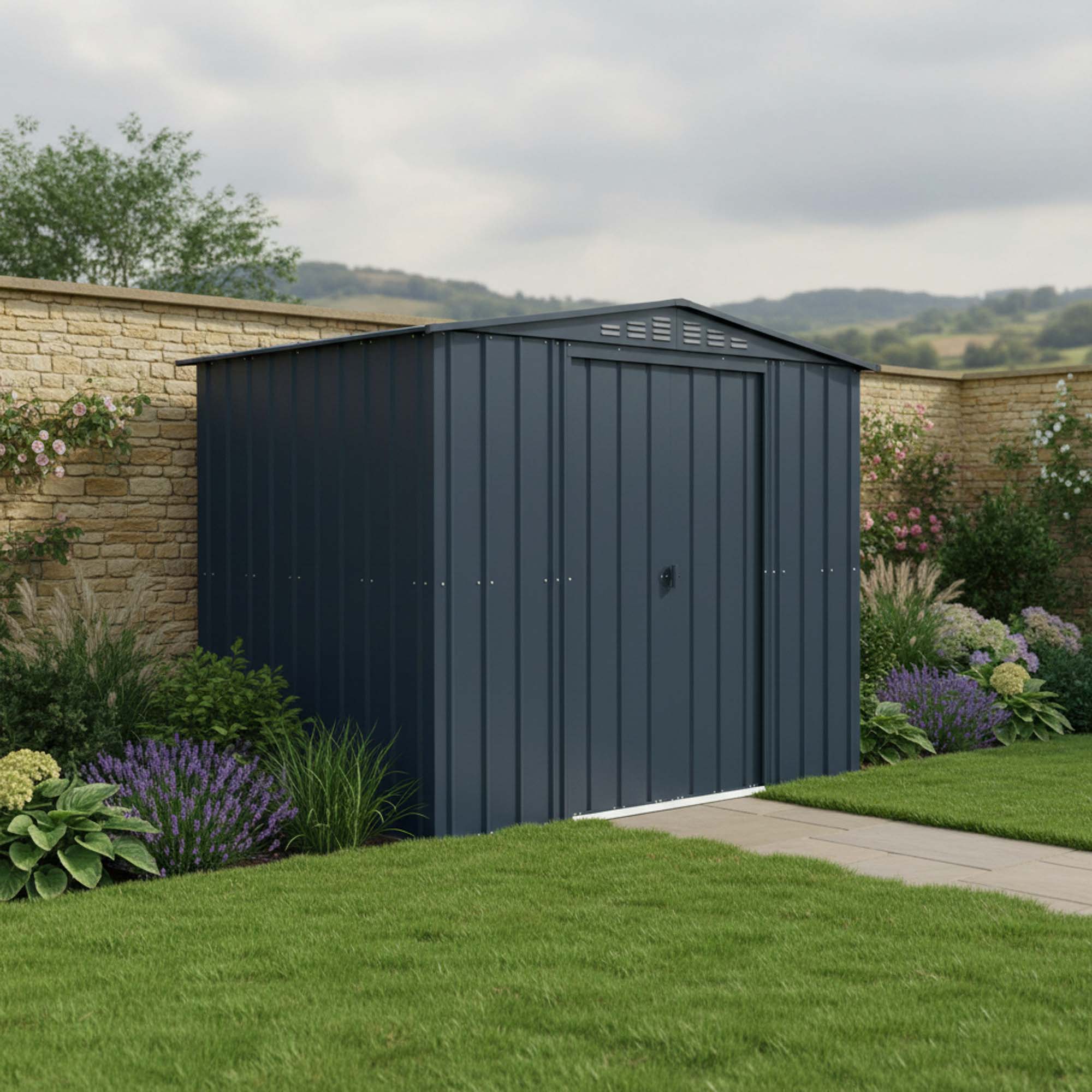 Globel Apex Metal Grey Shed - 8 x 6ft