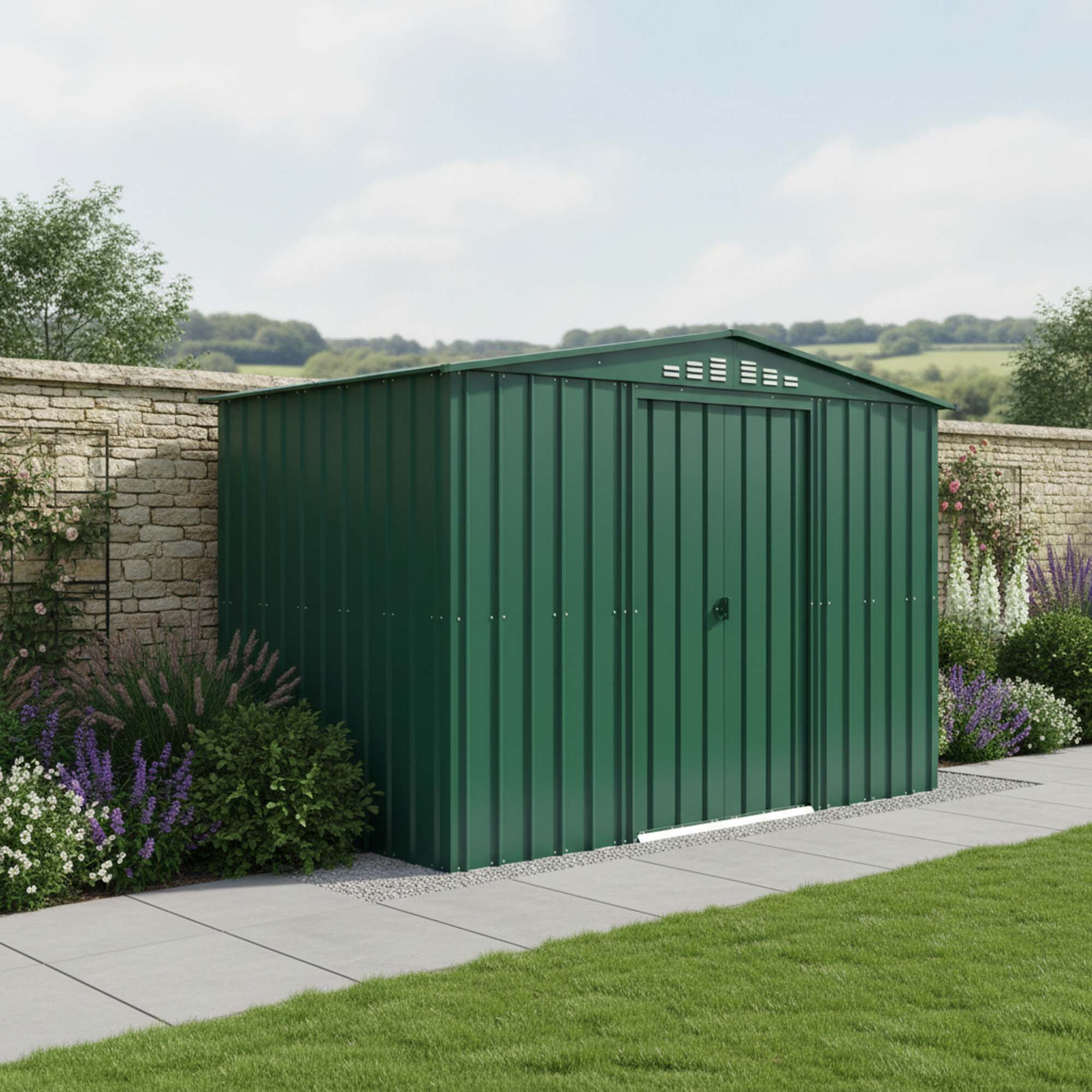 Globel Apex Metal Green Shed - 10 x 6ft