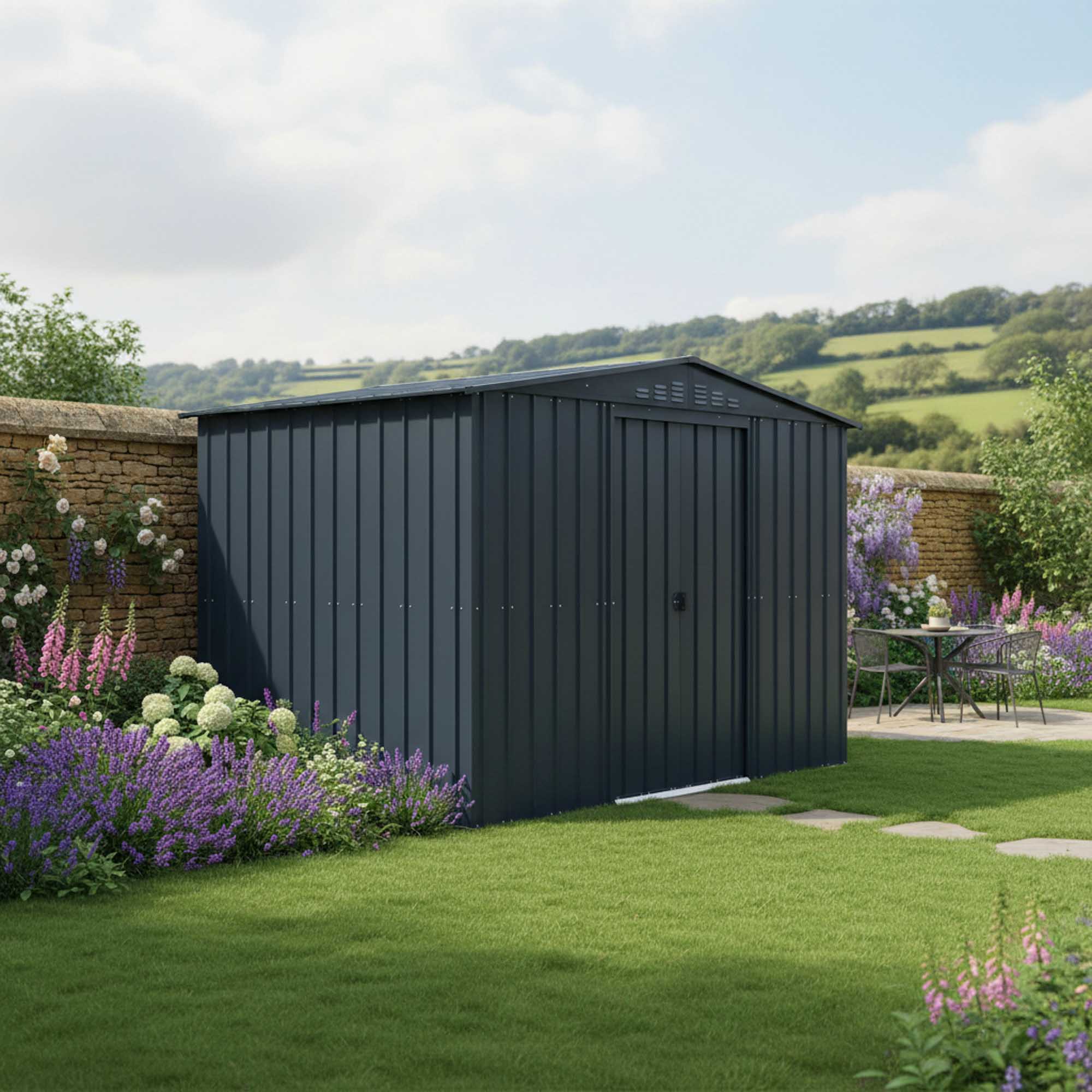 Globel Apex Metal Grey Shed - 10 x 6ft