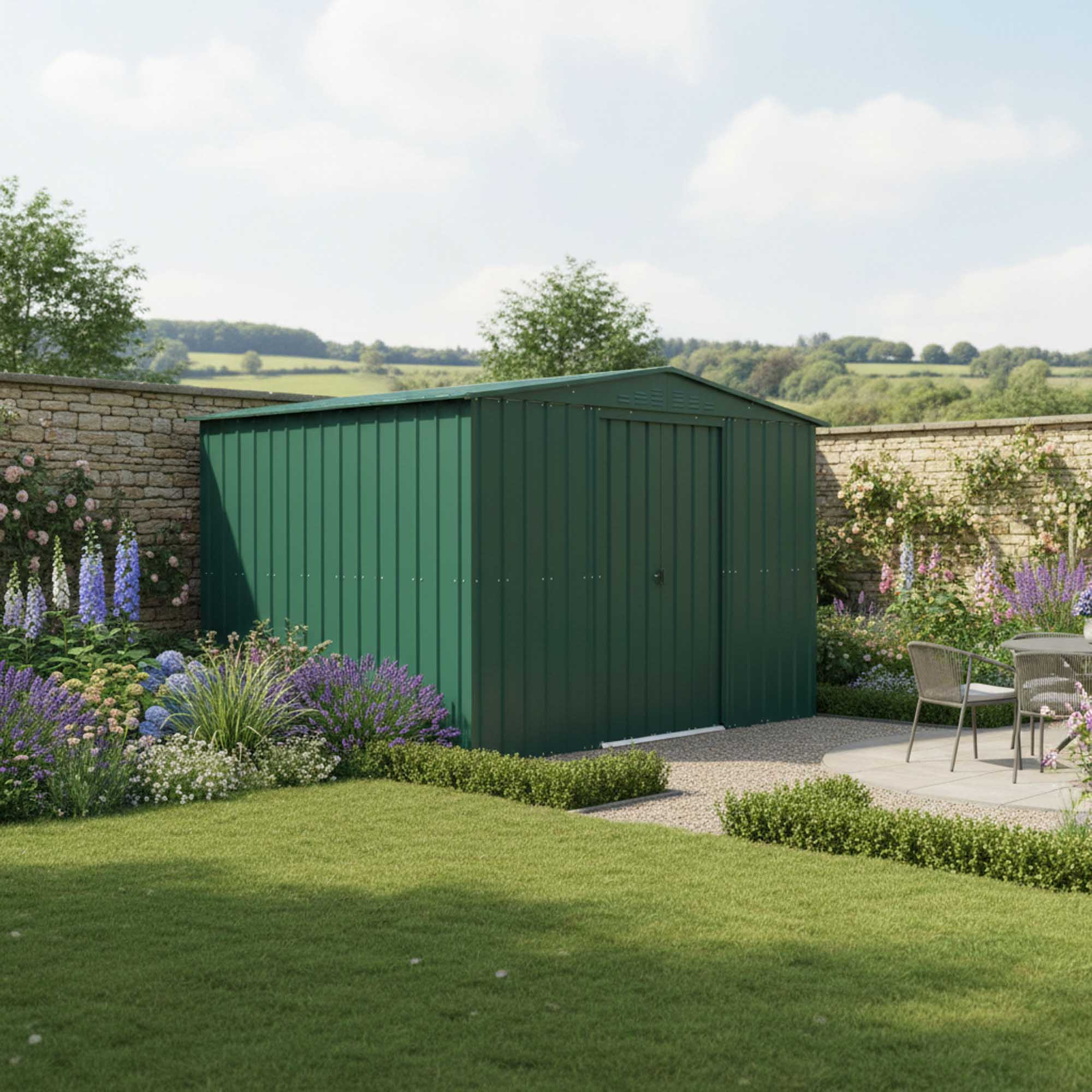 Globel Apex Metal Green Shed - 10 x 8ft