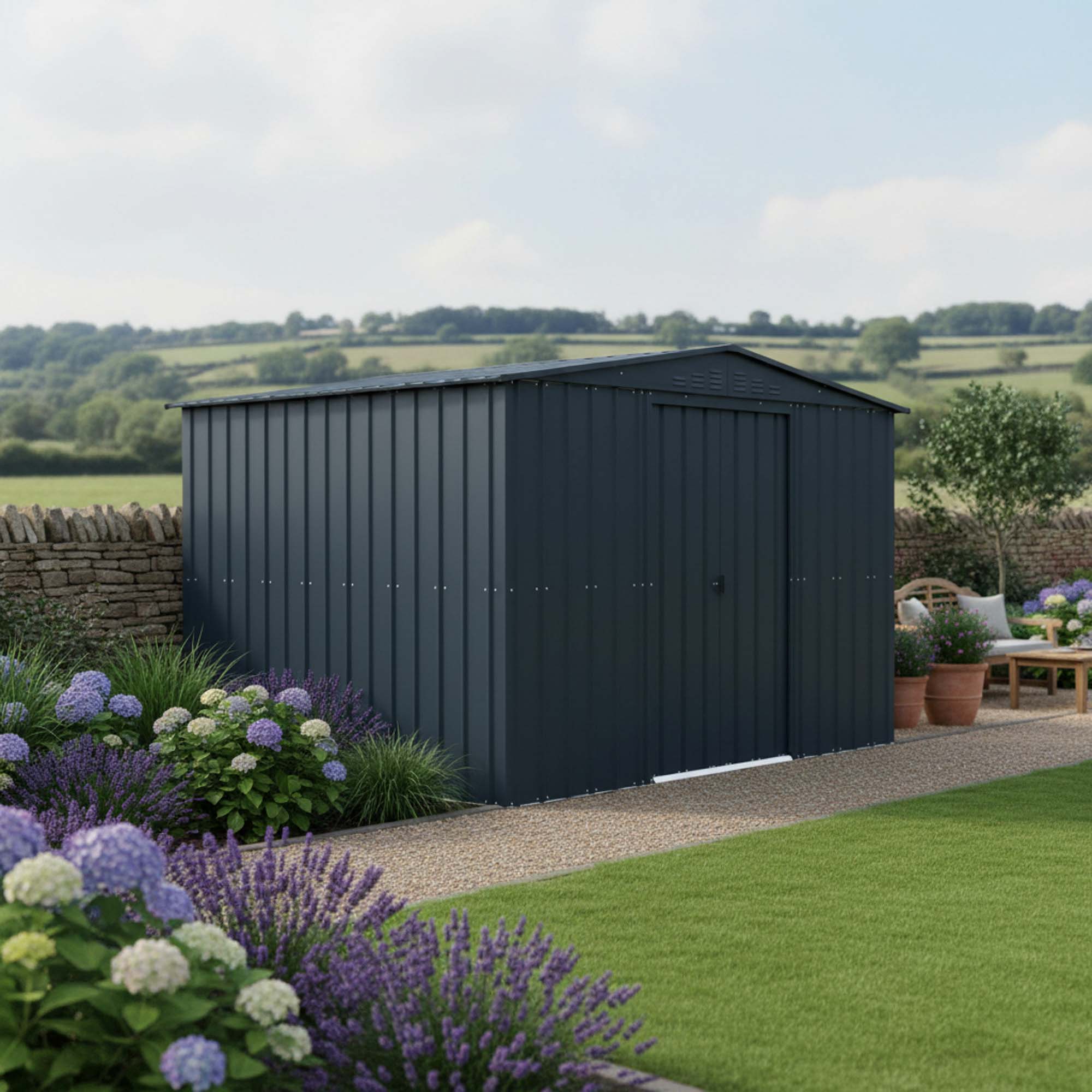 Globel Apex Metal Grey Shed - 10 x 8ft