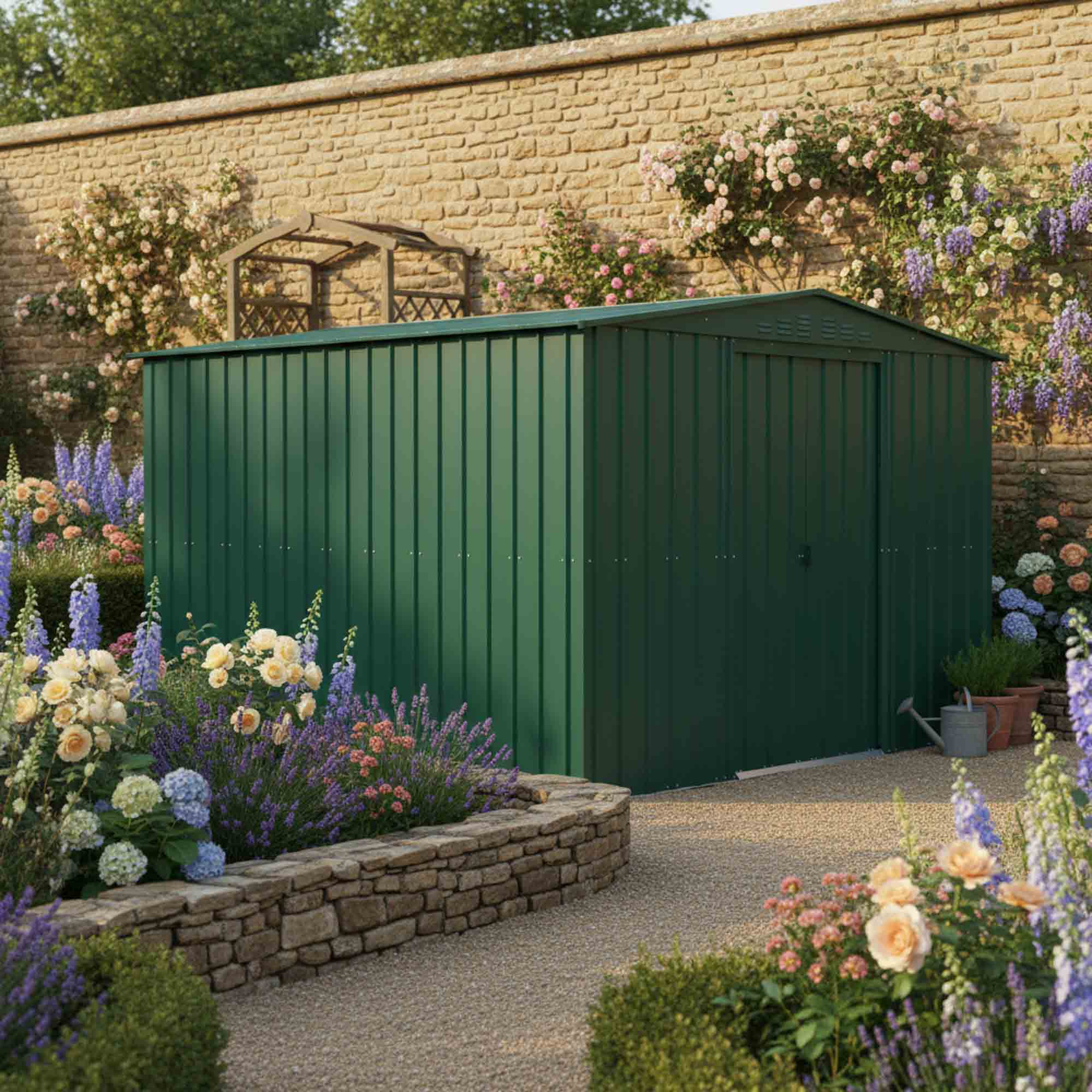Globel Apex Metal Green Shed - 10 x 10ft