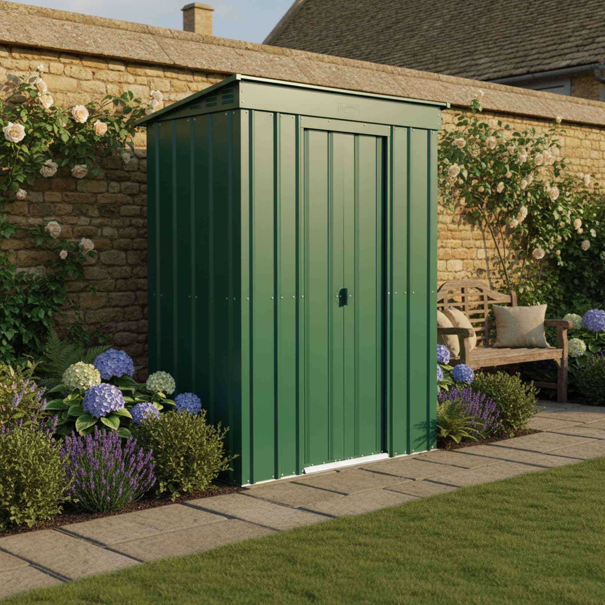 Globel Pent Metal Green Shed - 5 x 3ft