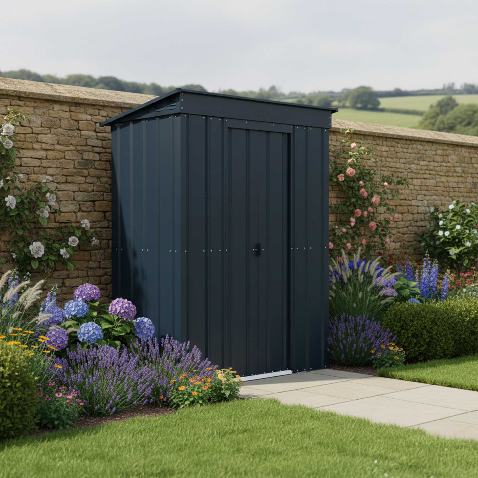 Globel Pent Metal Grey Shed - 5 x 3ft