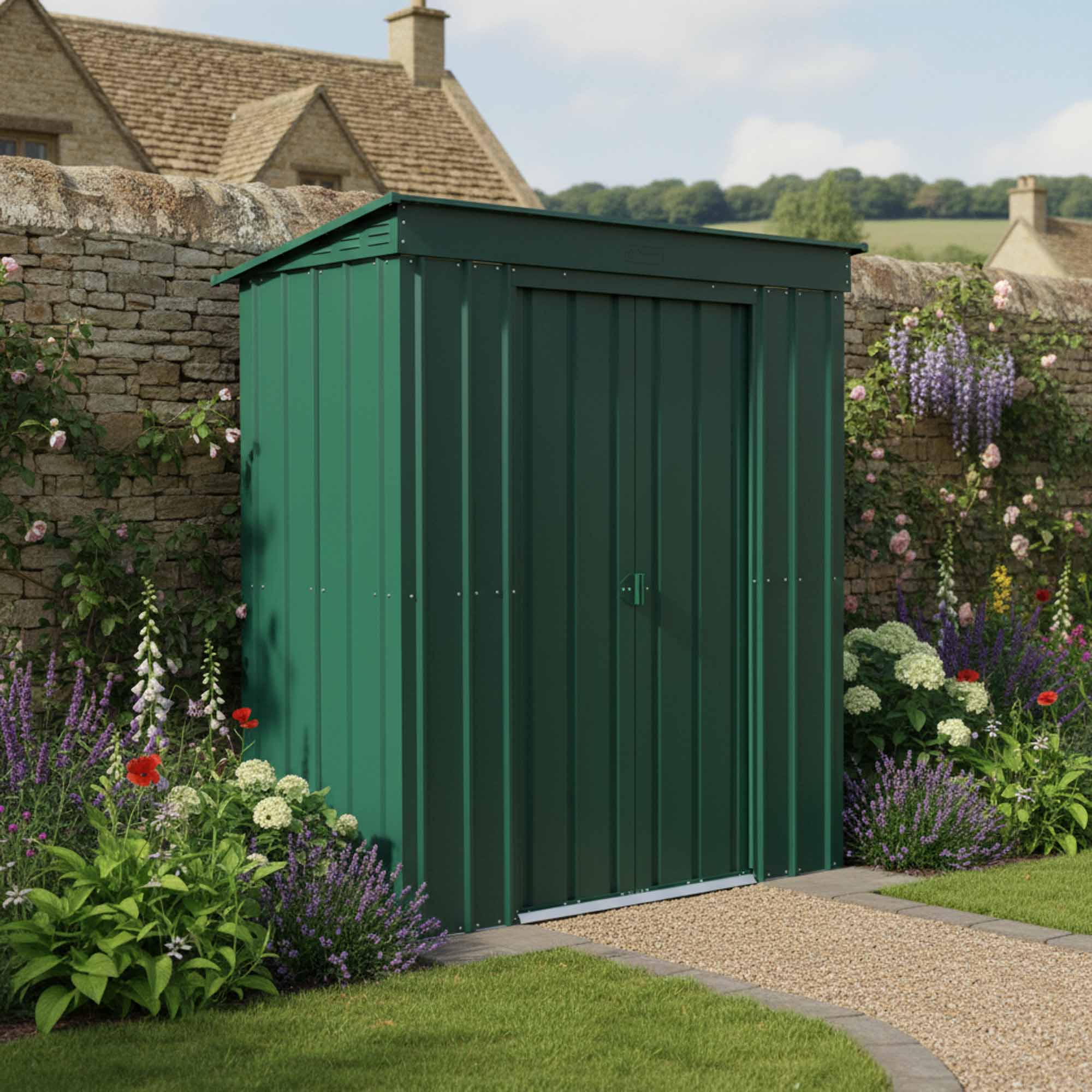 Globel Pent Metal Green Shed - 6 x 3ft