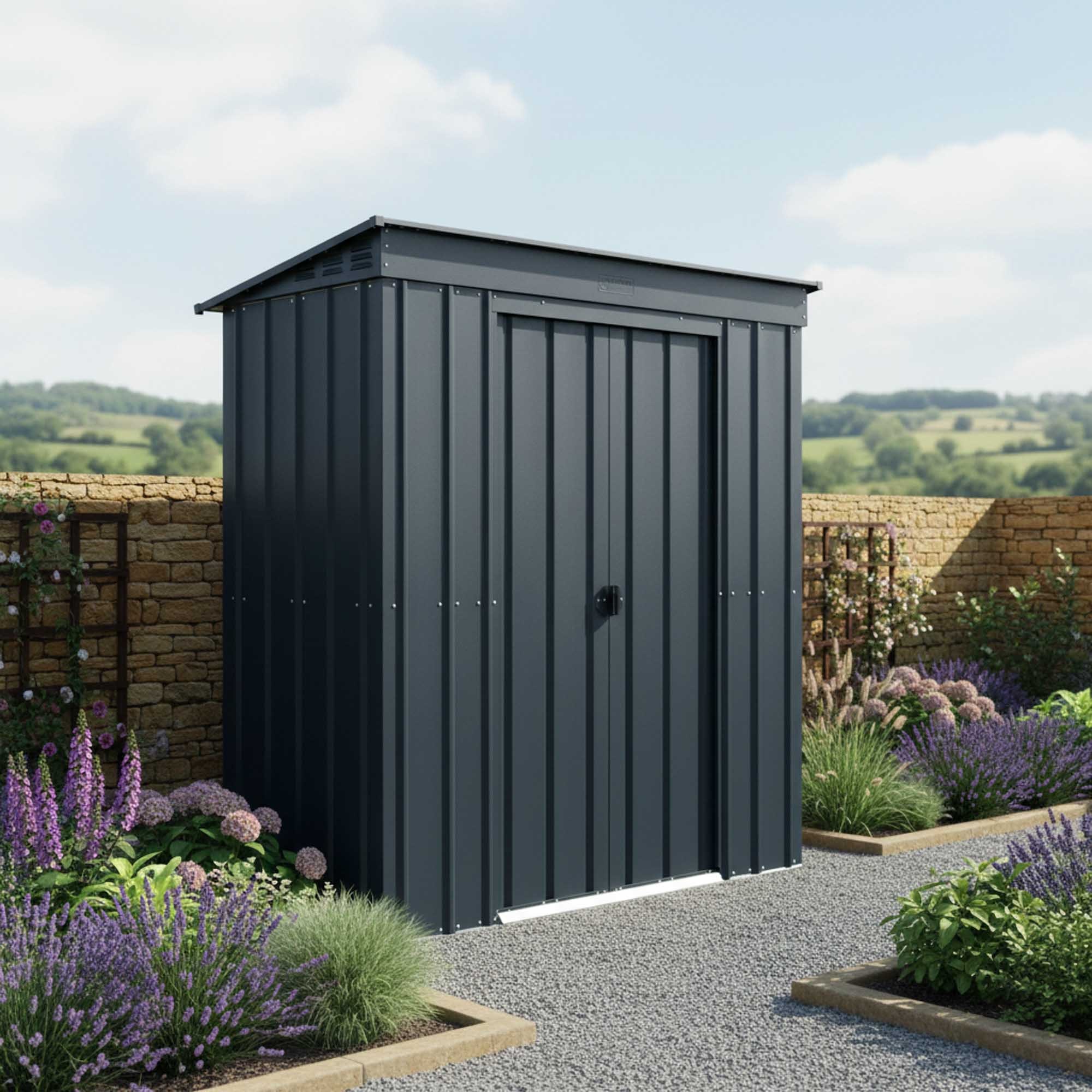 Globel Pent Metal Grey Shed - 6 x 3ft