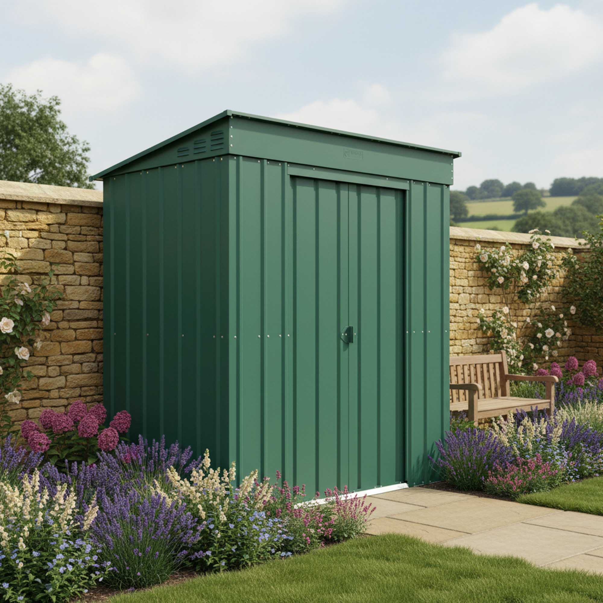 Globel Pent Metal Green Shed - 6 x 4ft