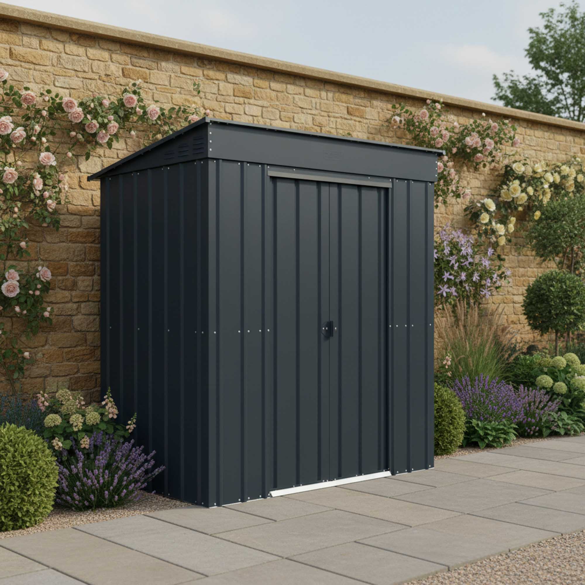 Globel Pent Metal Grey Shed - 6 x 4ft