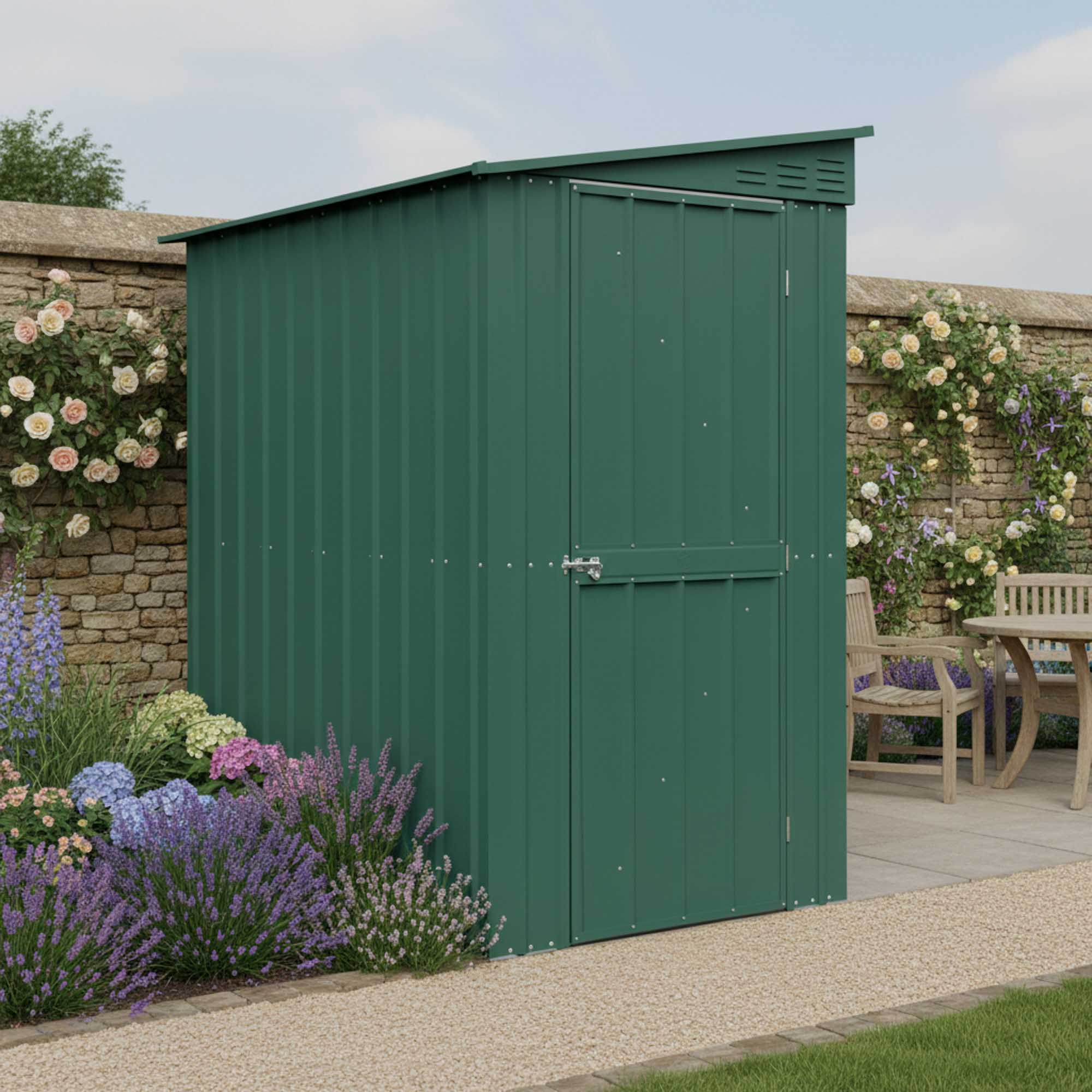 Globel Lean-To Metal Green Shed - 4 x 6ft