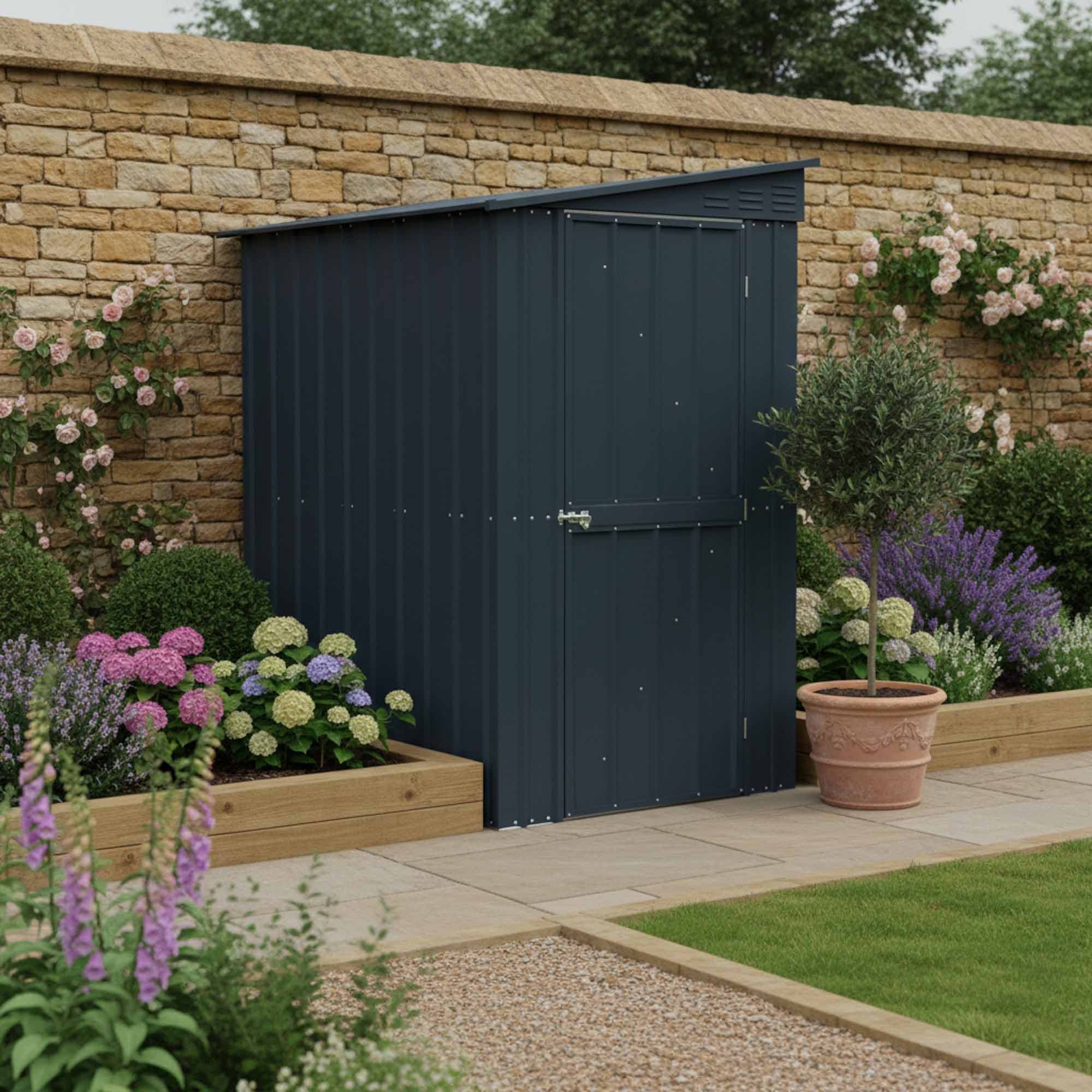 Globel Lean-To Metal Grey Shed - 4 x 6ft