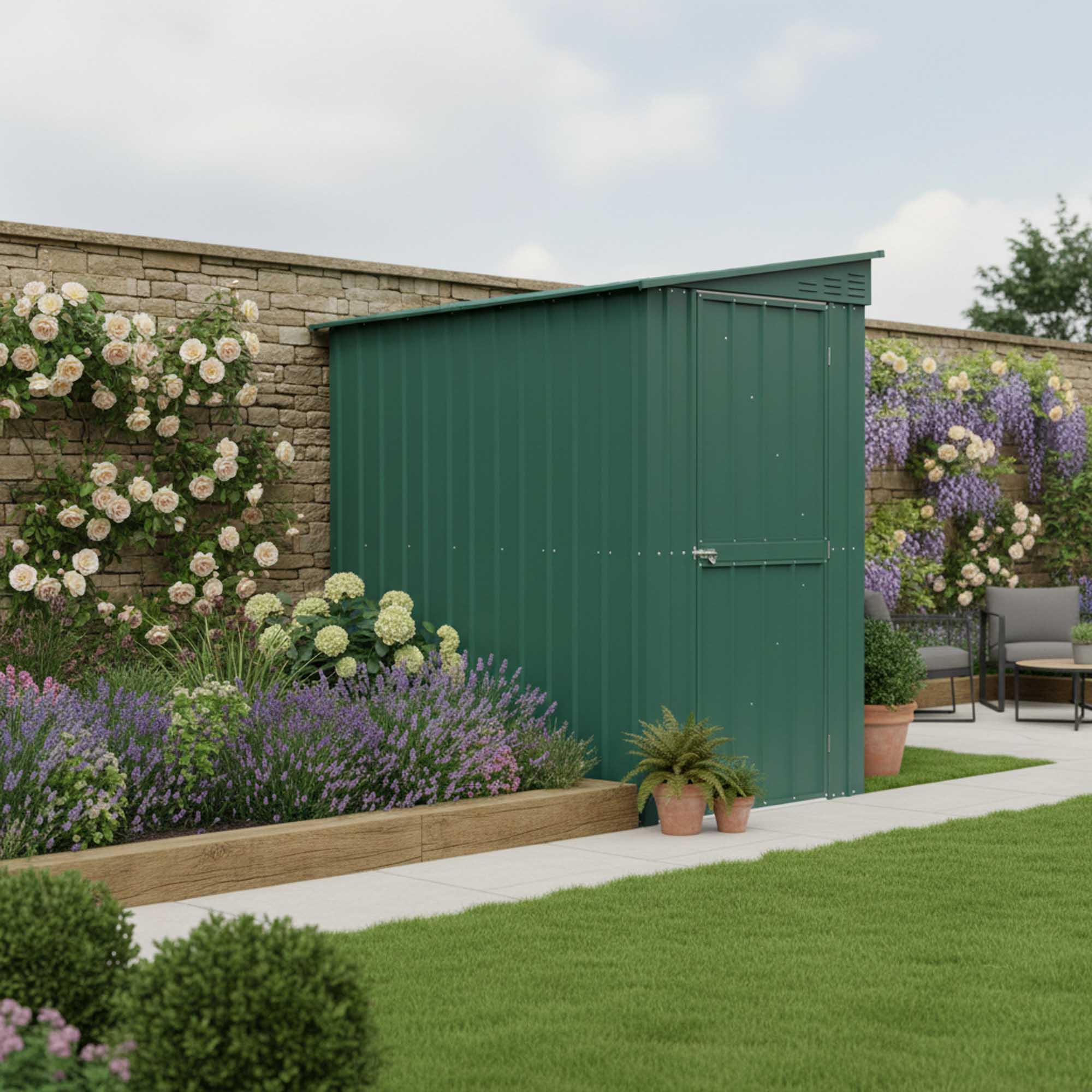 Globel Lean-To Metal Green Shed - 4 x 8ft