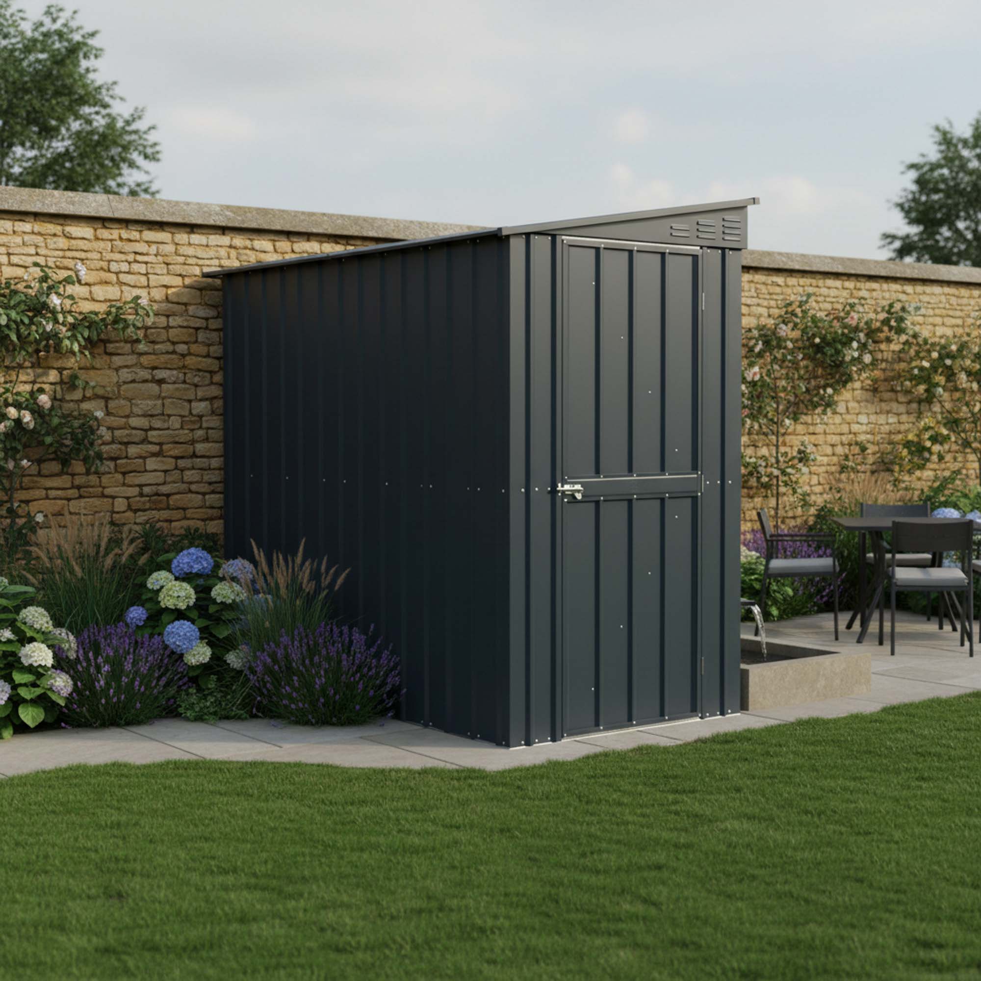 Globel Lean-To Metal Grey Shed - 4 x 8ft