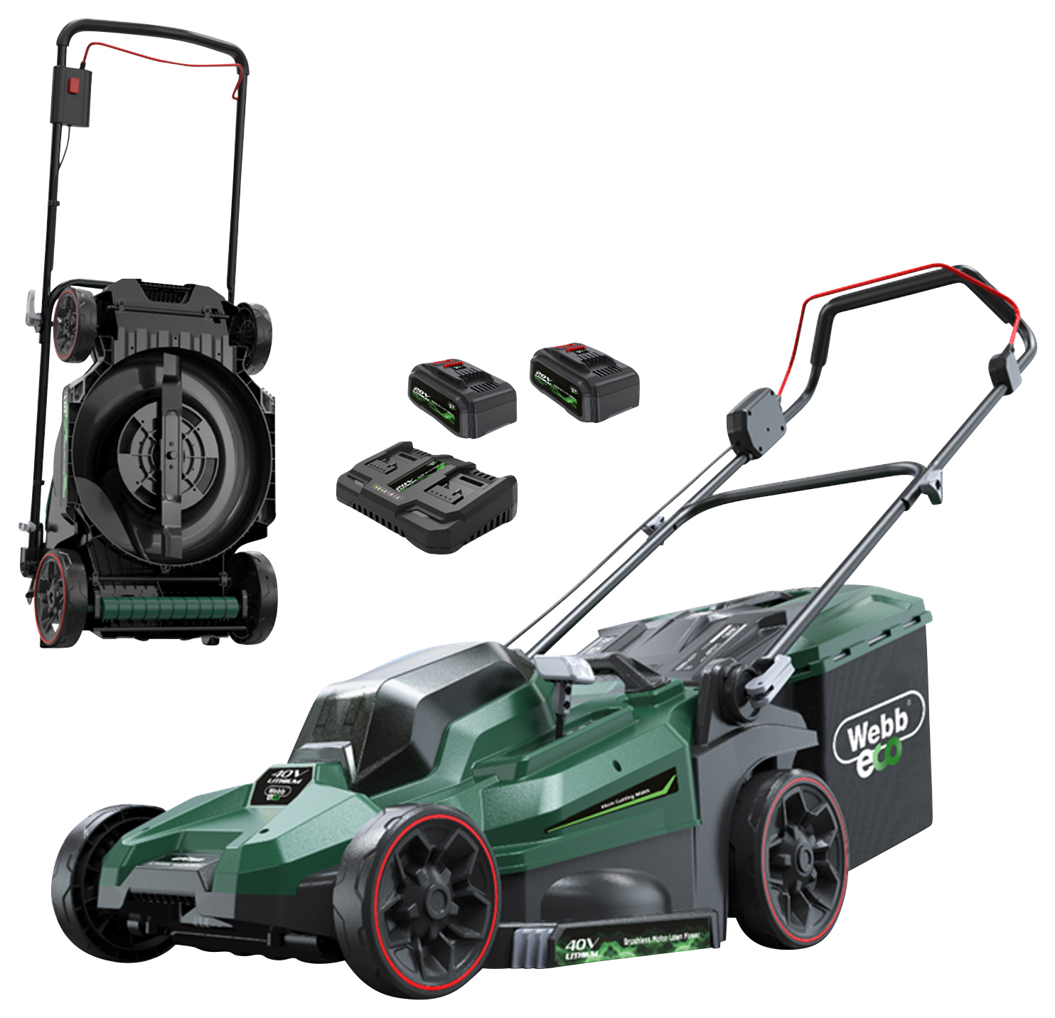 Webb 40V 38cm Cordless 2 x 4.0Ah Rear Roller Rotary Lawnmower