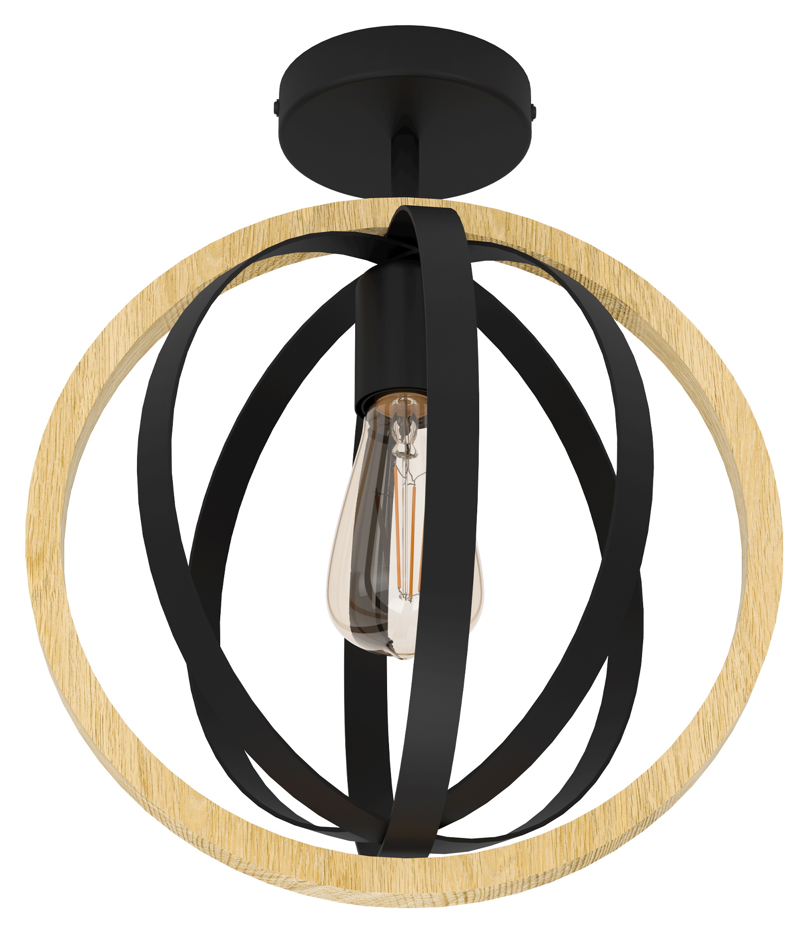 Eglo Basildon Ceiling Light - Black Steel & Wood