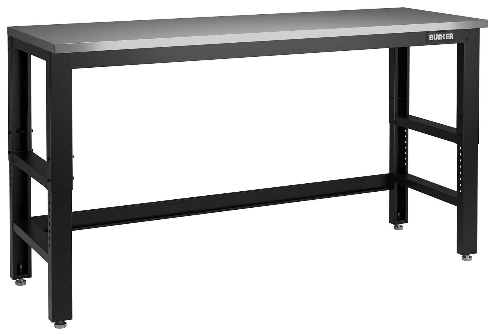 Bunker Black Workbench with Stainless Steel Worktop - 1830mm