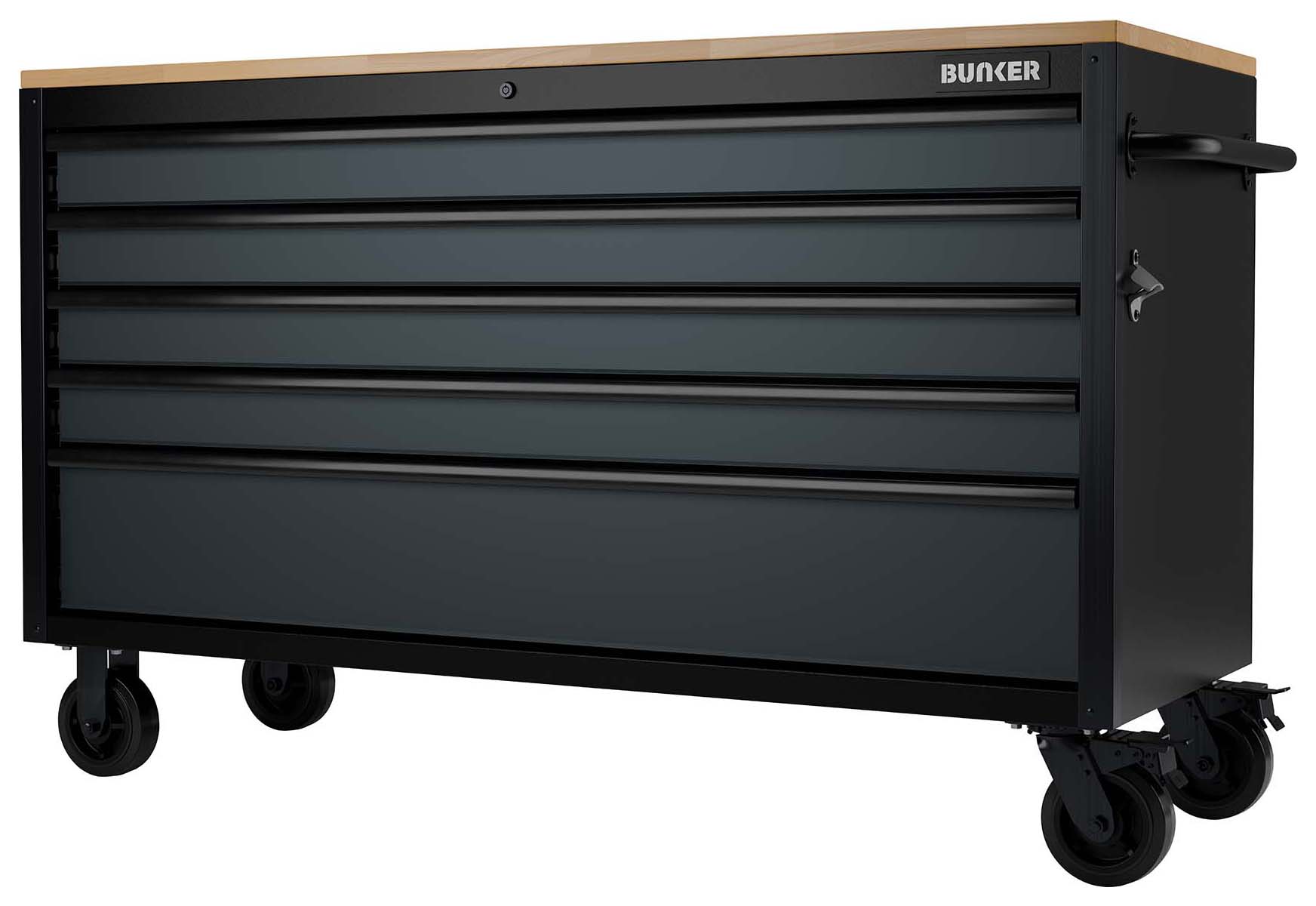 Bunker Grey 5 Drawer Workbench Roller Tool Cabinet - 61in
