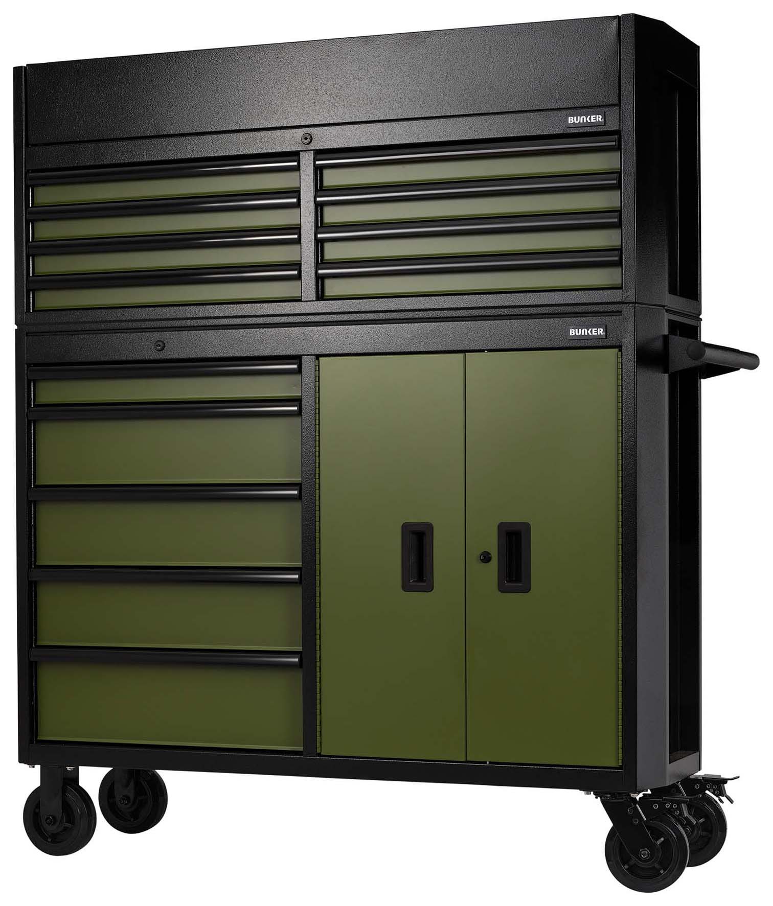 Bunker Green 13 Drawer Combined Roller Cabinet and Tool Chest - 52in