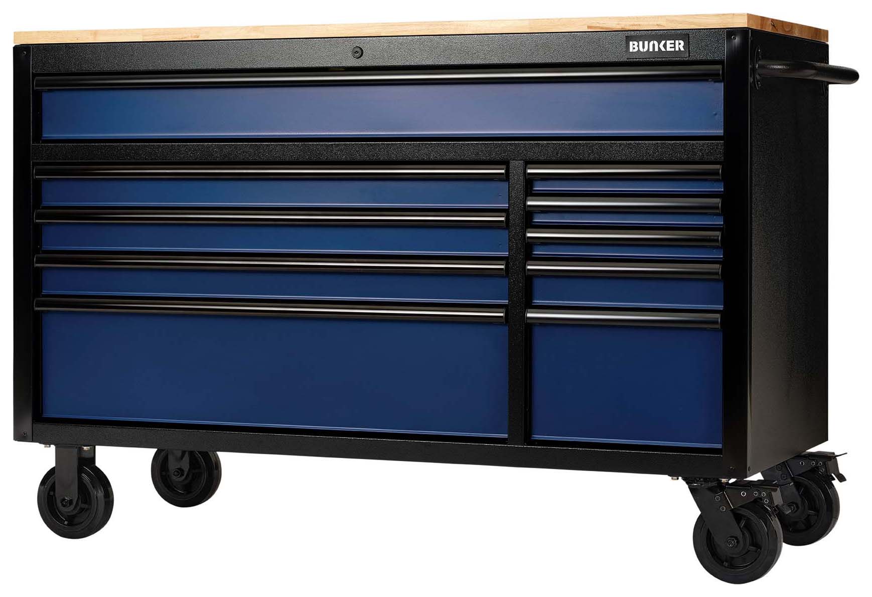 Bunker Blue 10 Drawer Workbench Roller Tool Cabinet - 56in
