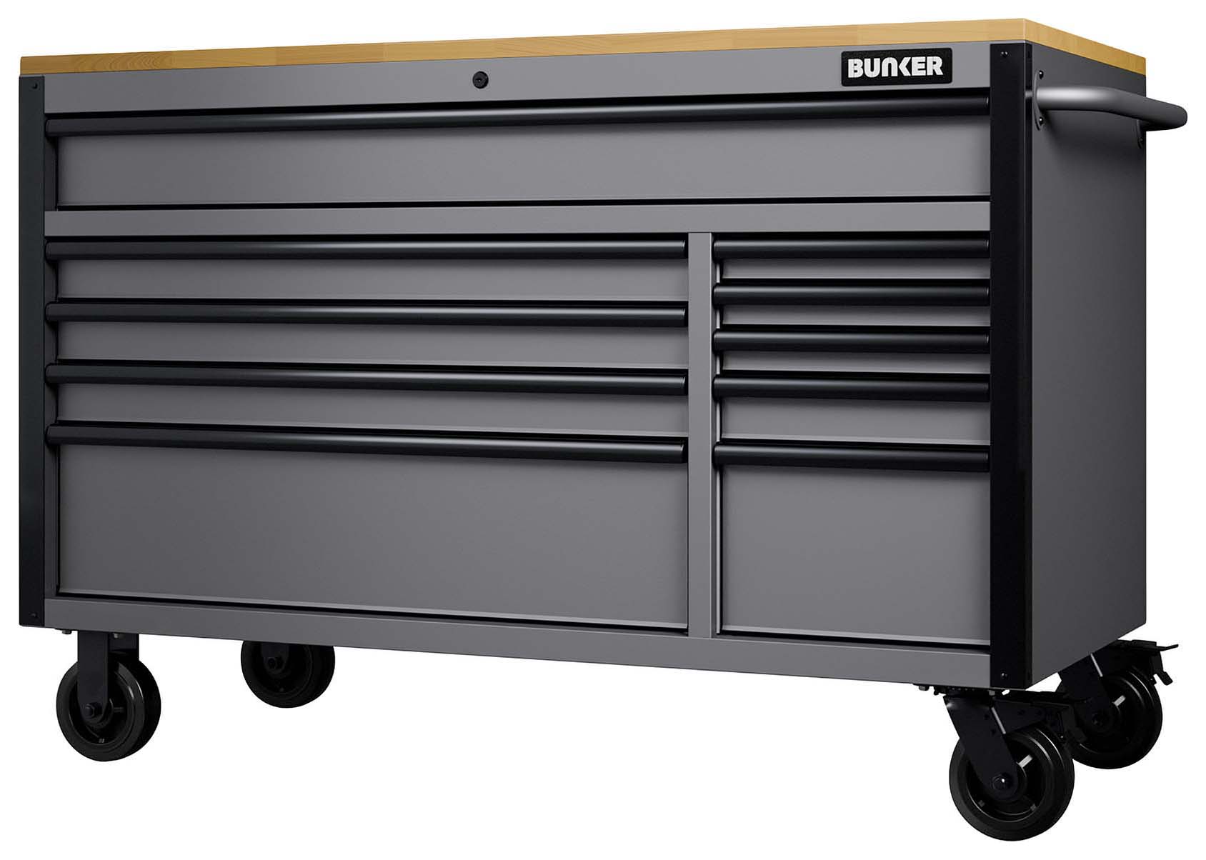 Bunker Grey 10 Drawer Workbench Roller Tool Cabinet - 56in