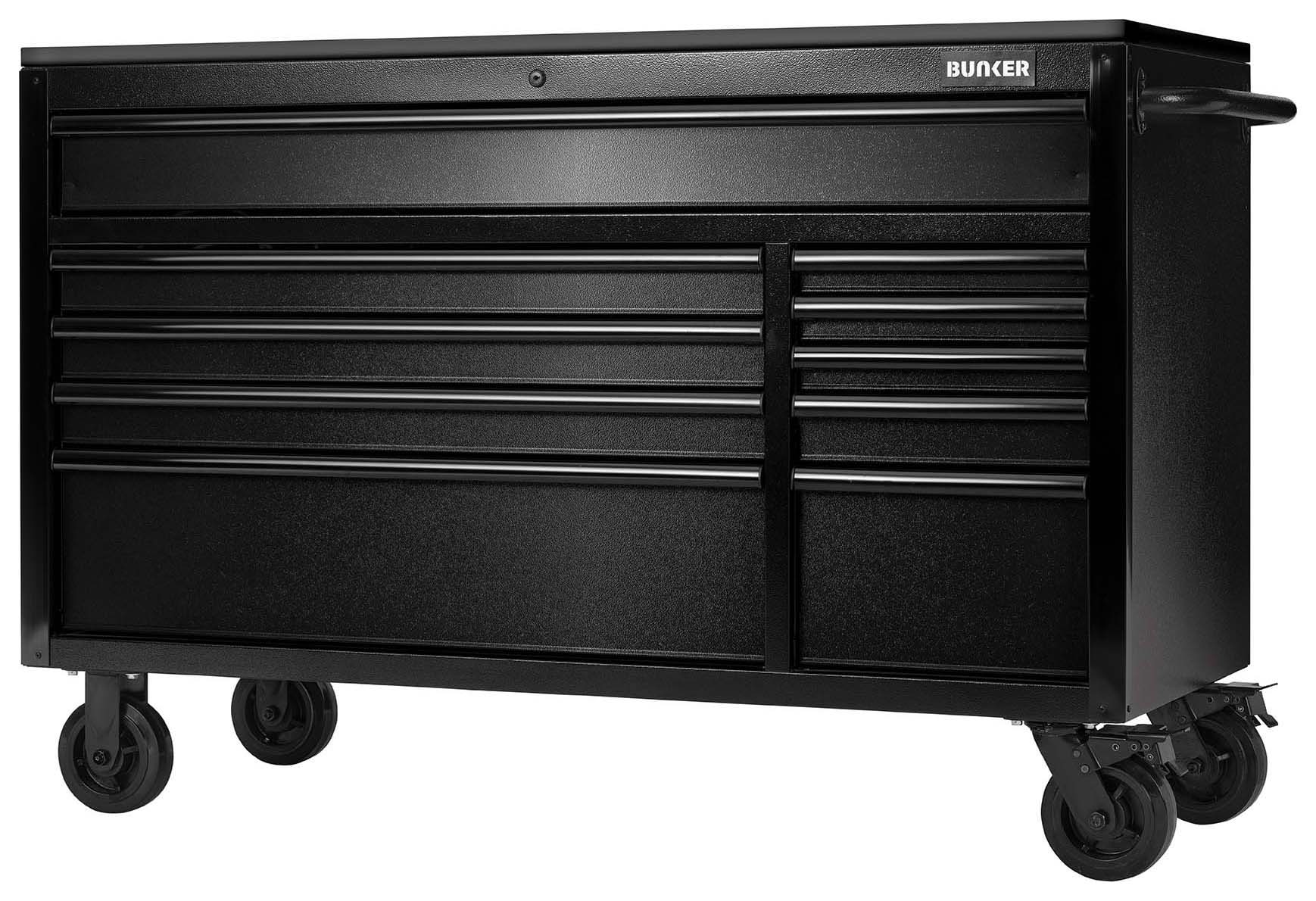 Bunker 10 Drawer Workbench Roller Tool Cabinet with Black Stainless Steel Worktop - 56in