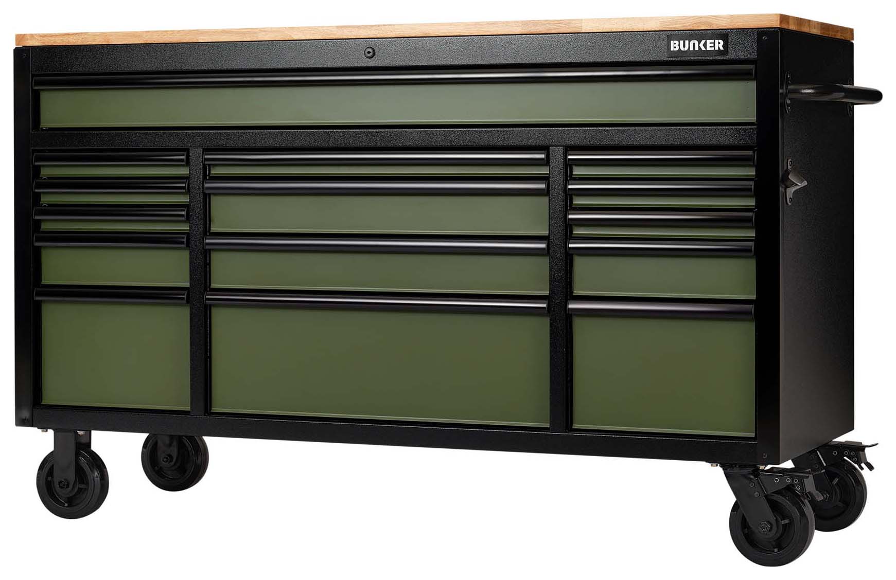 Bunker Green 15 Drawer Workbench Roller Tool Cabinet - 61in