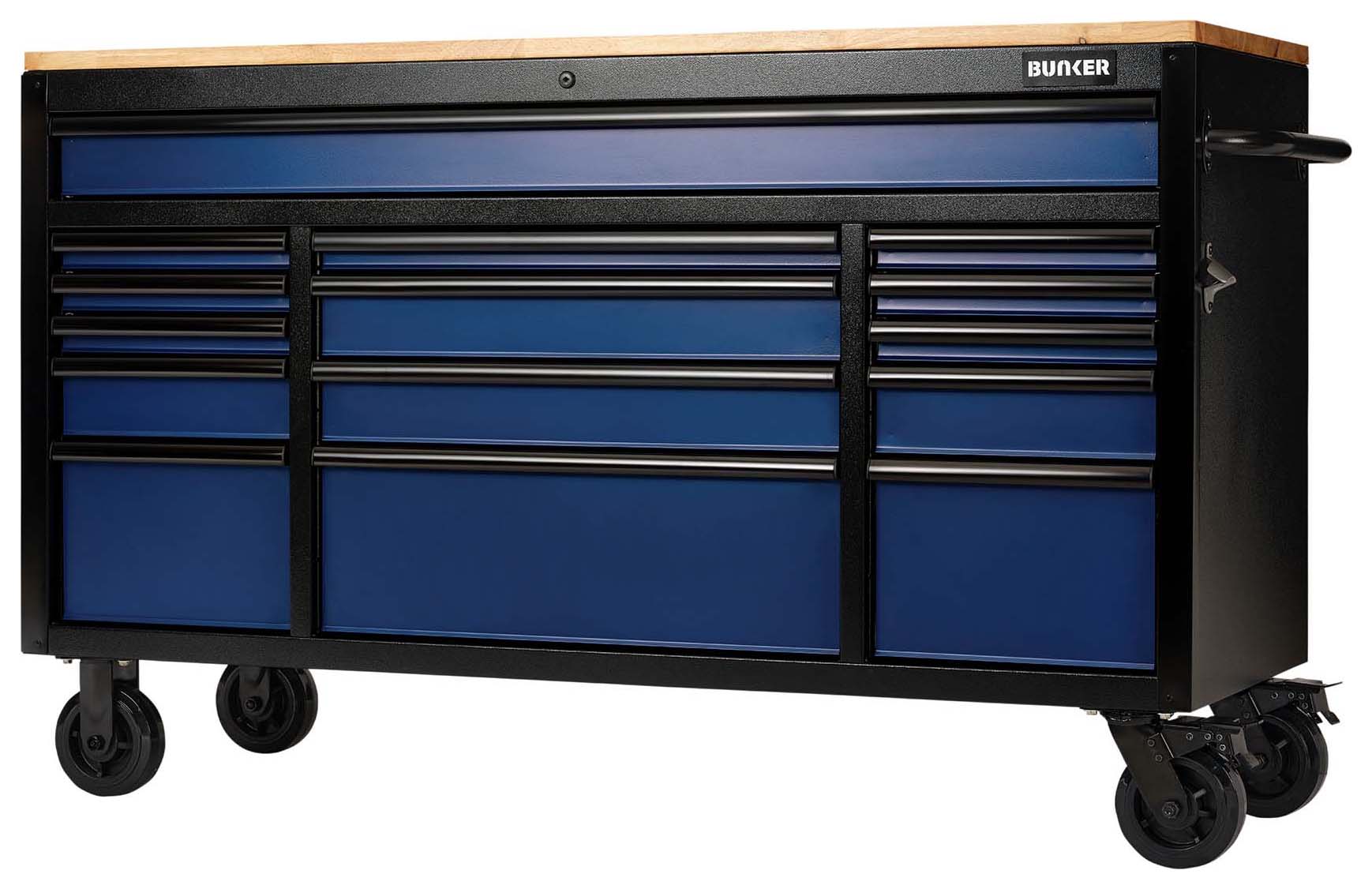 Bunker Blue 15 Drawer Workbench Roller Tool Cabinet - 61in