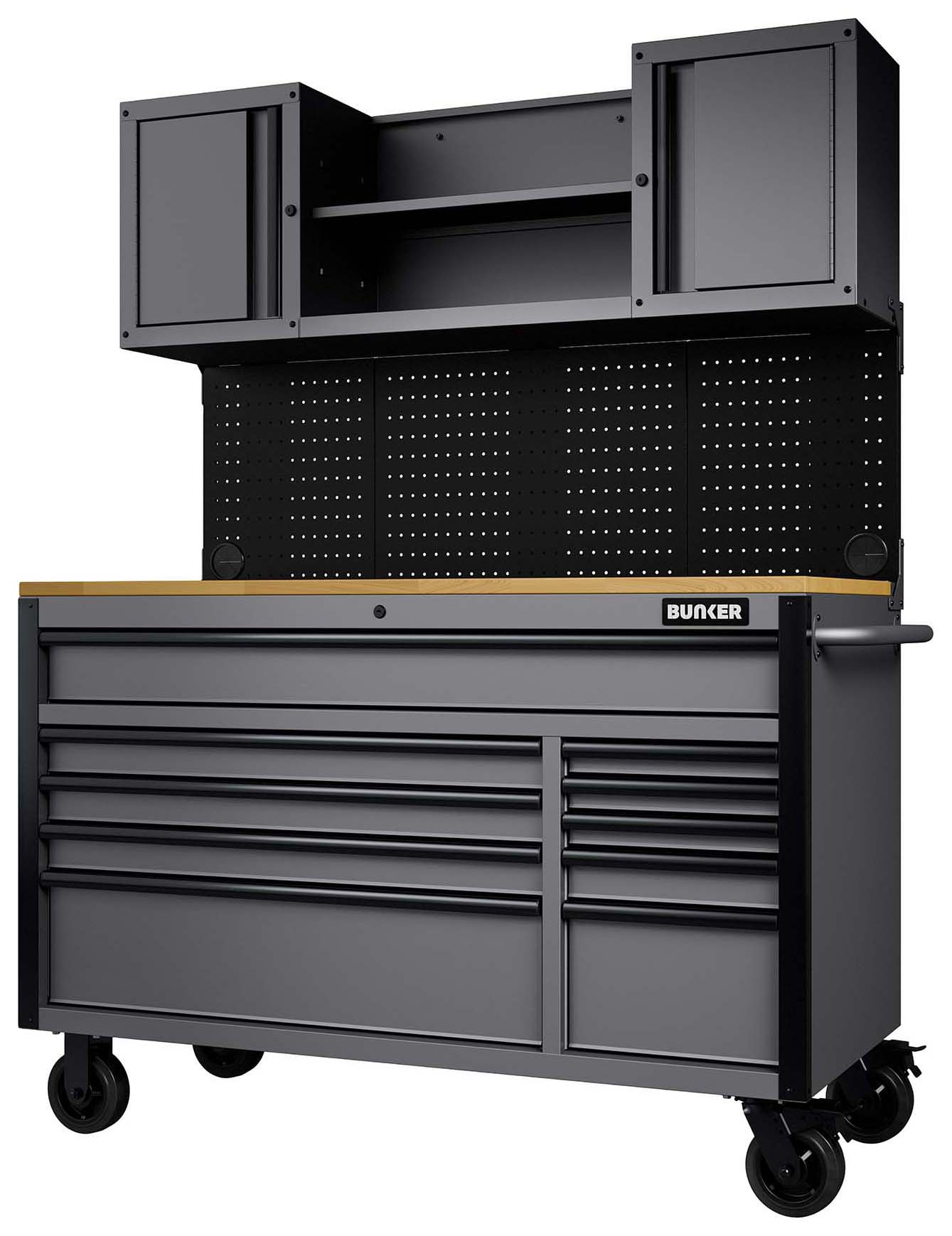 Bunker Grey 10 Drawer Roller Workstation with Workbench - 56in