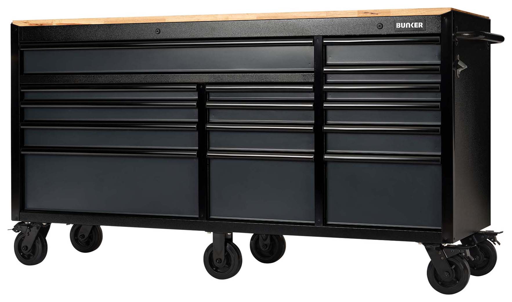 Bunker Grey 15 Drawer Workbench Roller Tool Cabinet - 72in