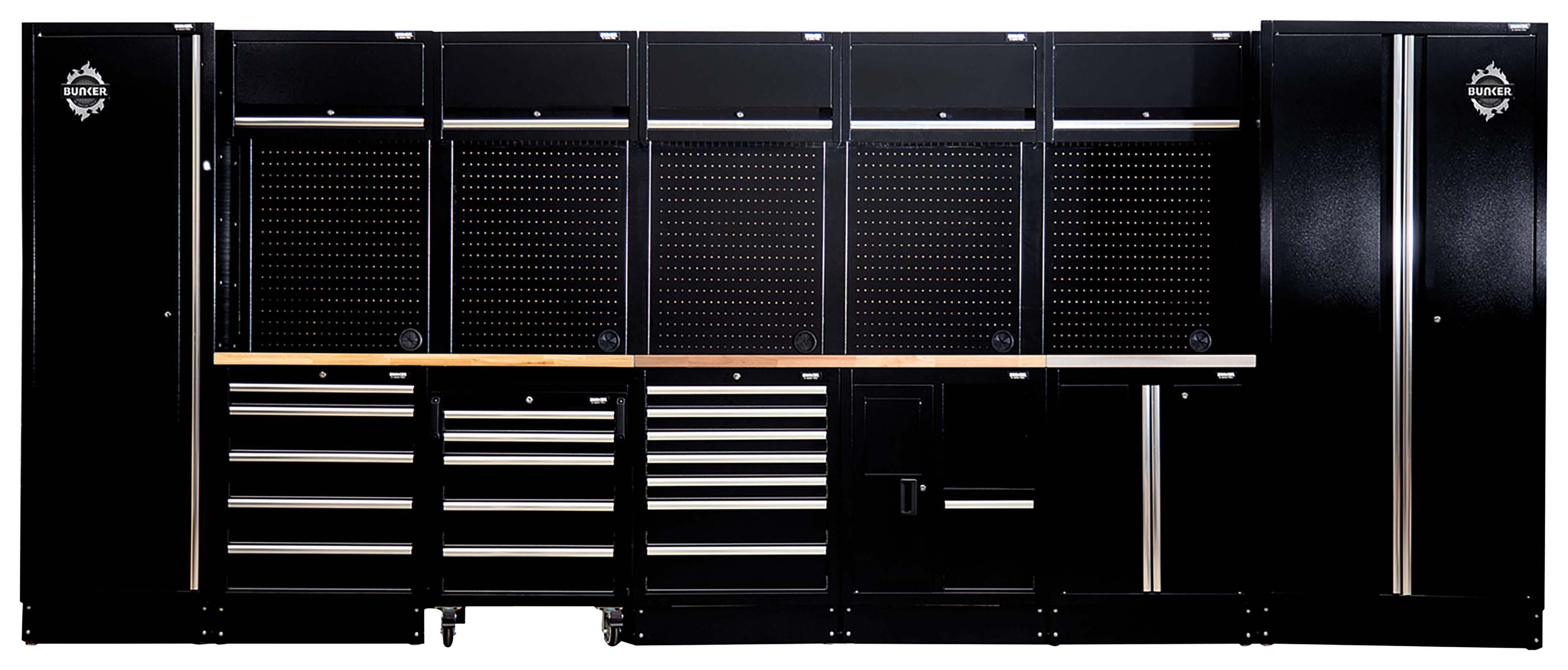 BUNKER Black 25 Piece Modular Storage Combo with Sink and Hardwood Worktop - 4915mm