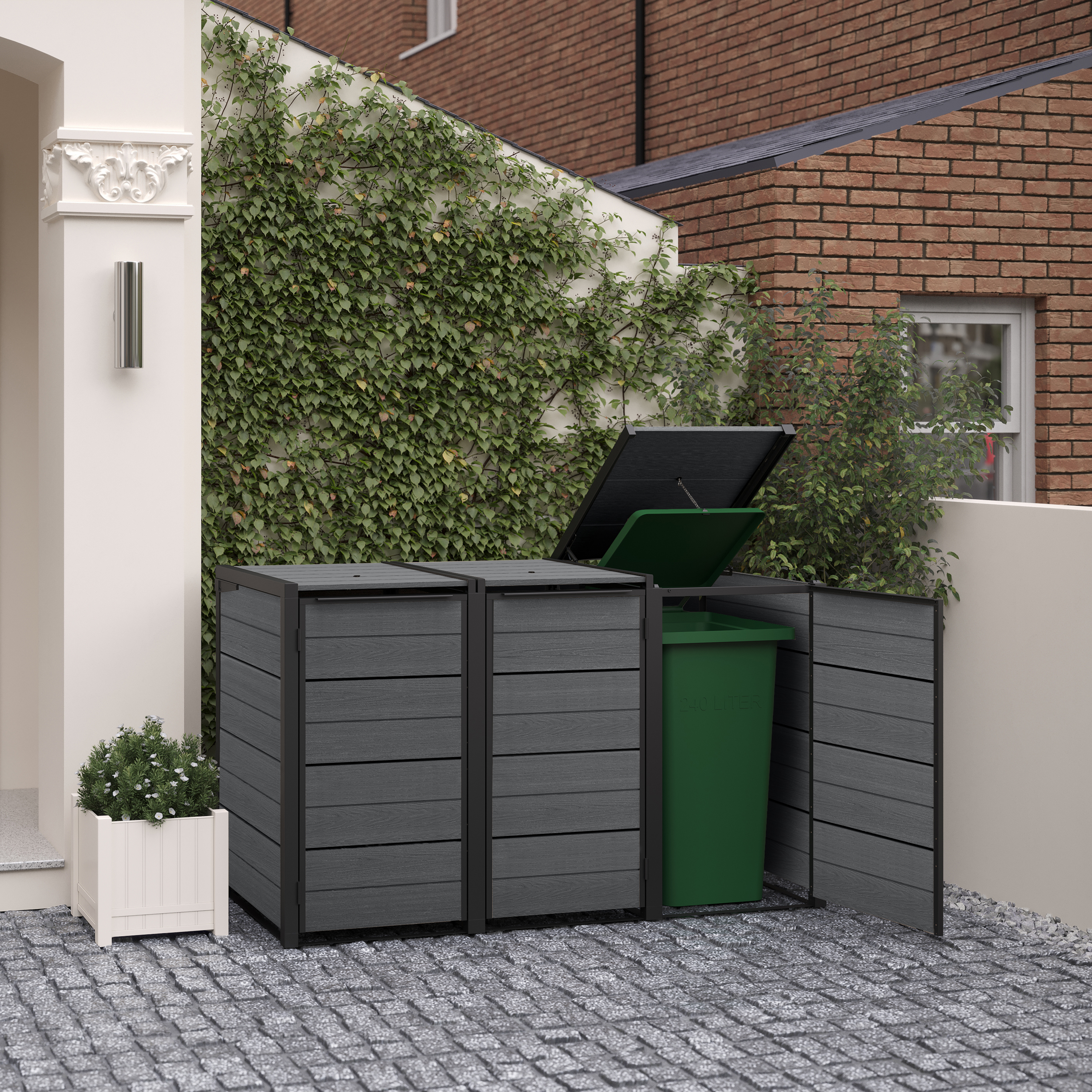 Keter Hideaway 3 Section Bin Storage Unit - Grey