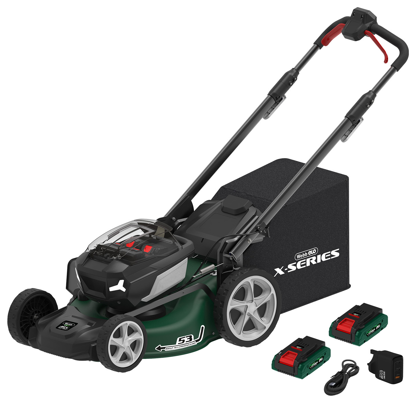 Webb 40V 53cm Cordless 2 x 4.0AH Brushless Self Propelled Lawnmower
