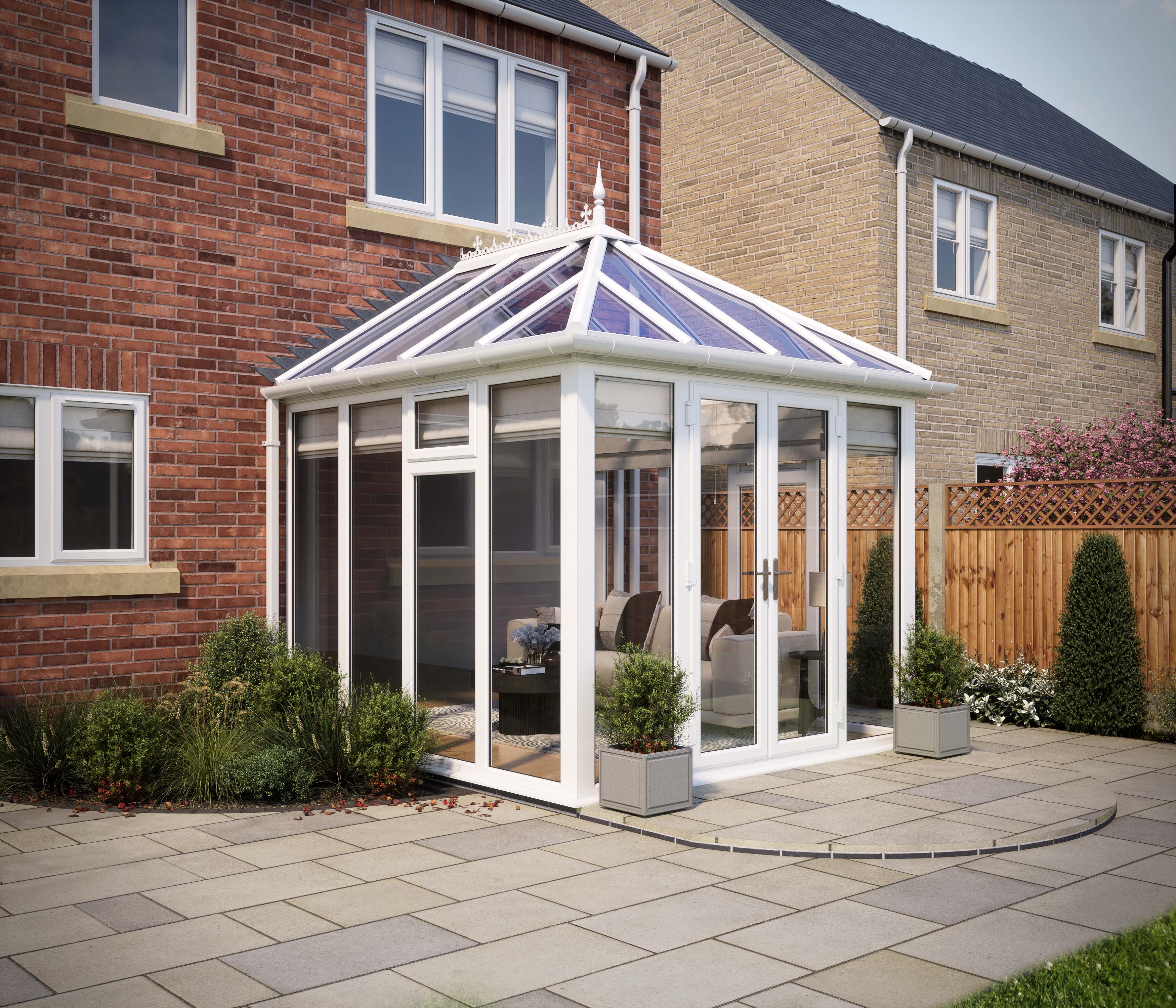 SOLglaze Glass Roof Edwardian Conservatory with Full Height White Frames