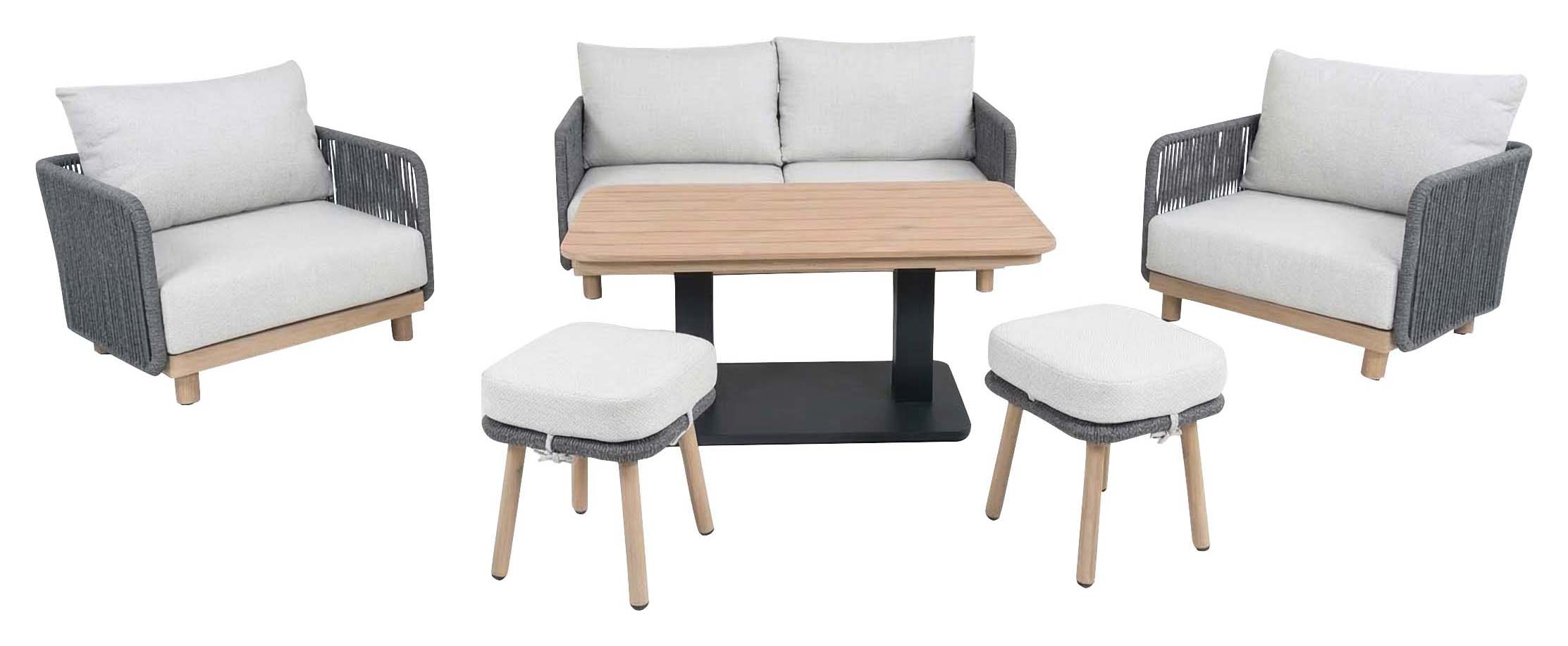 Norfolk Leisure Buxton Rope Weave 2 Seater Sofa Set with Piller Coffee Table and 2 Stools